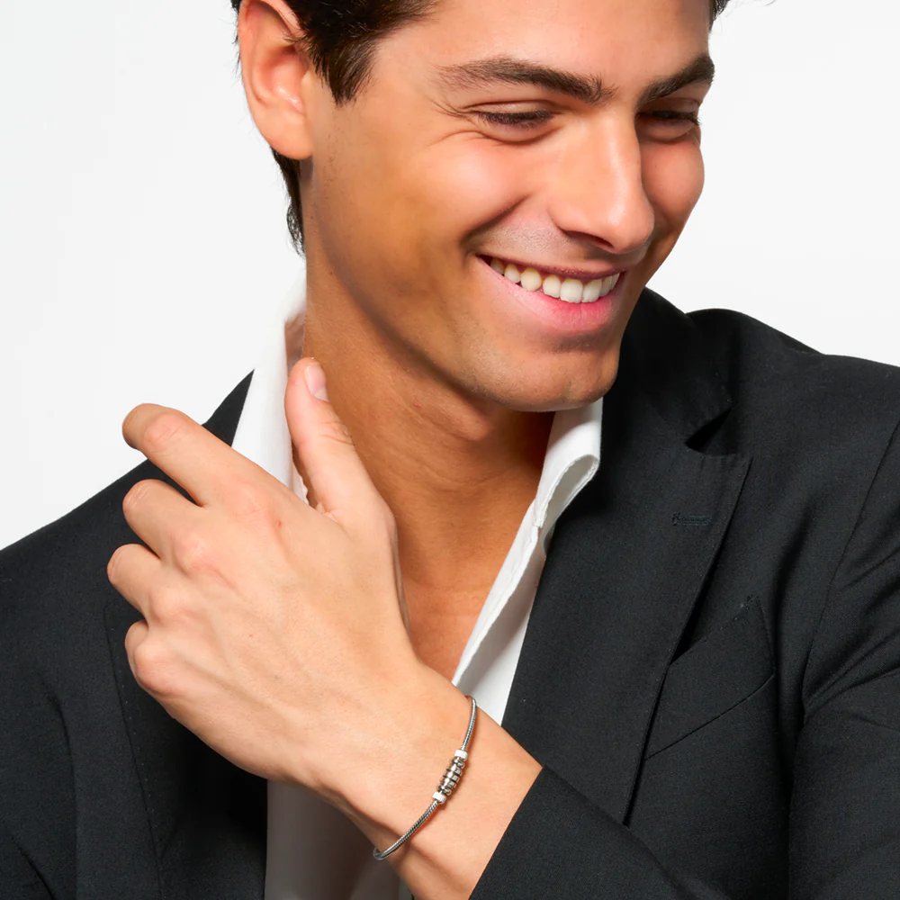 BRACCIALE UOMO IN ACCIAIO CON ELEMENTO CON SMALTO NERO - Image 3