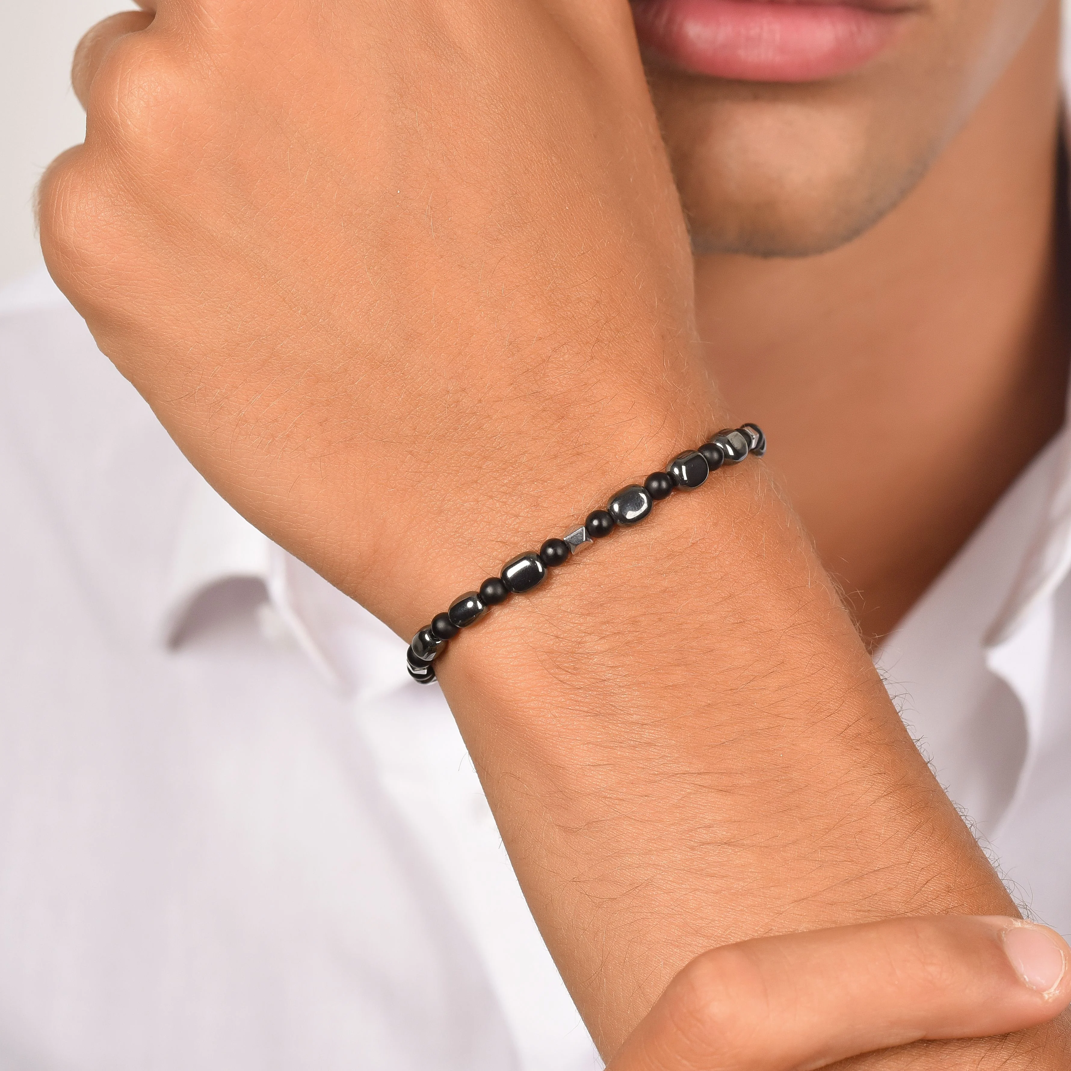 BRACCIALE UOMO IN ACCIAIO CON EMATITE IP GUN E NERA - Image 2