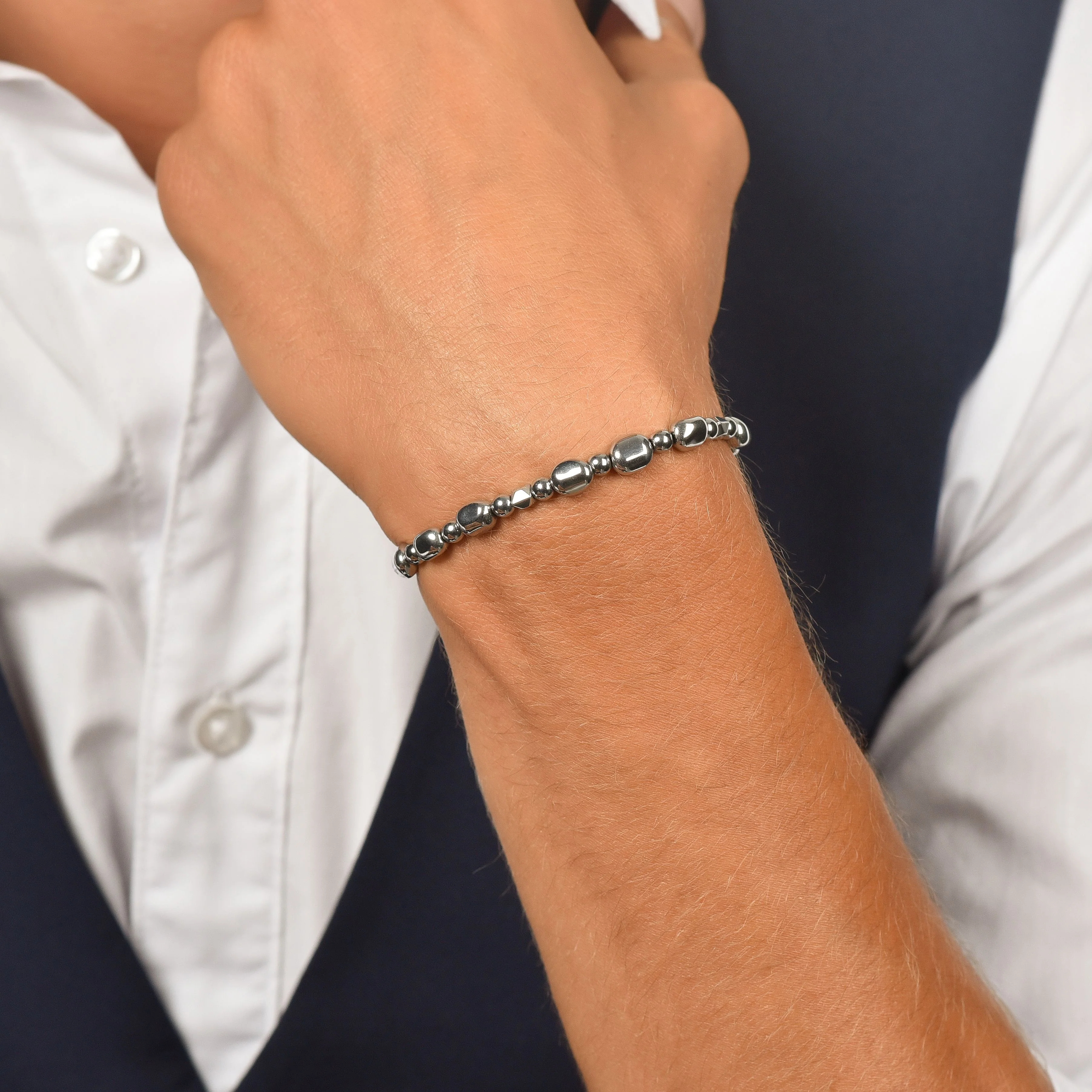 BRACCIALE UOMO IN ACCIAIO CON EMATITE SILVER - Image 2