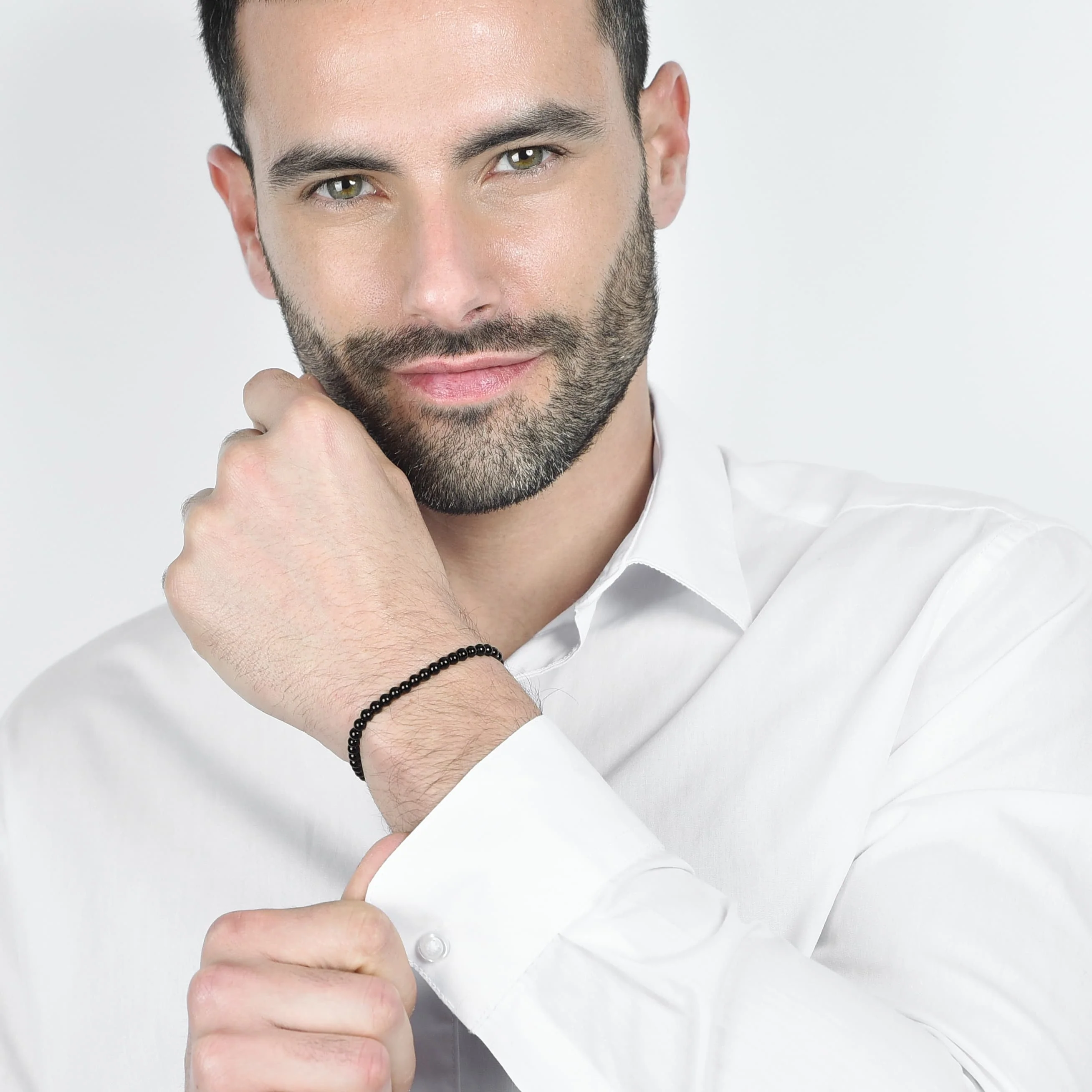 BRACCIALE UOMO IN ACCIAIO CON PERLE SINTETICHE NERE - Image 3