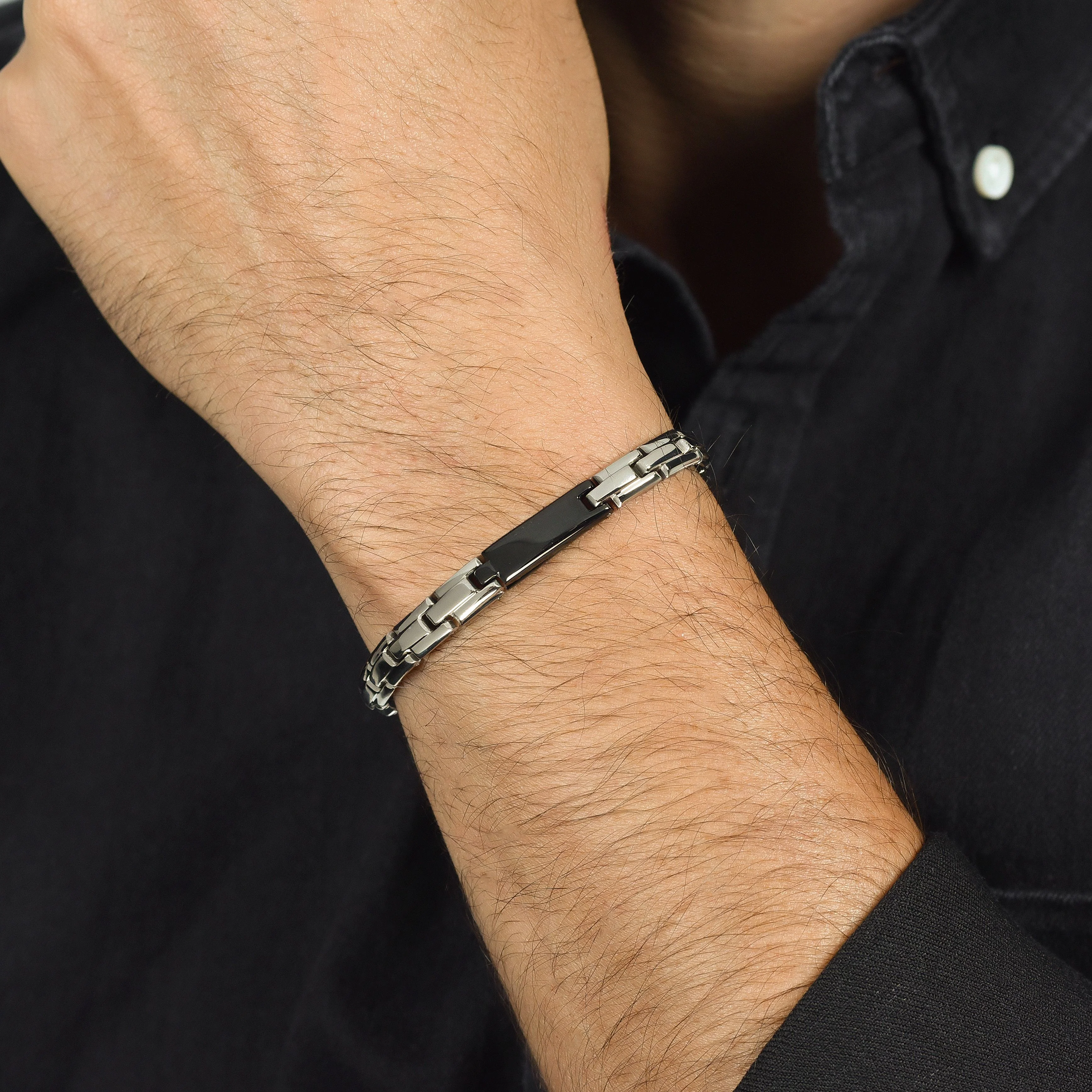 BRACCIALE UOMO IN ACCIAIO CON PIASTRA IP NERO - Image 2
