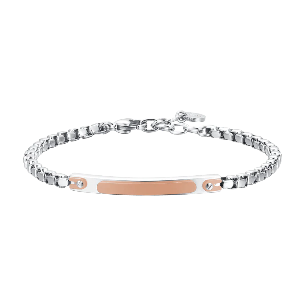 BRACCIALE UOMO IN ACCIAIO CON PIASTRA IP ROSE