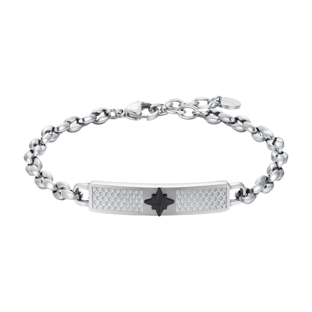 BRACCIALE UOMO IN ACCIAIO CON PIASTRA ROSA DEI VENTI