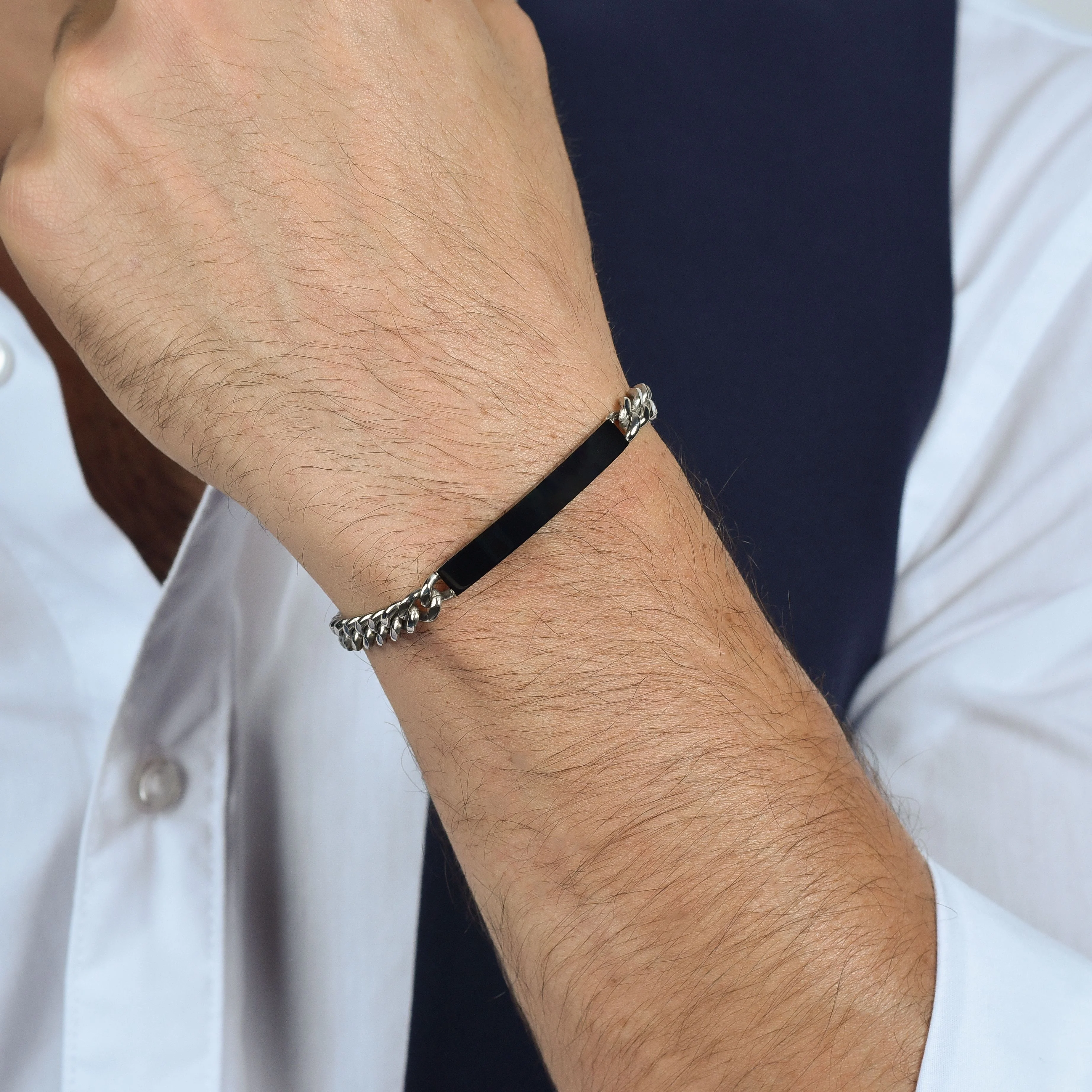 BRACCIALE UOMO IN ACCIAIO CON PIASTRA SILVER IP NERO - Image 2