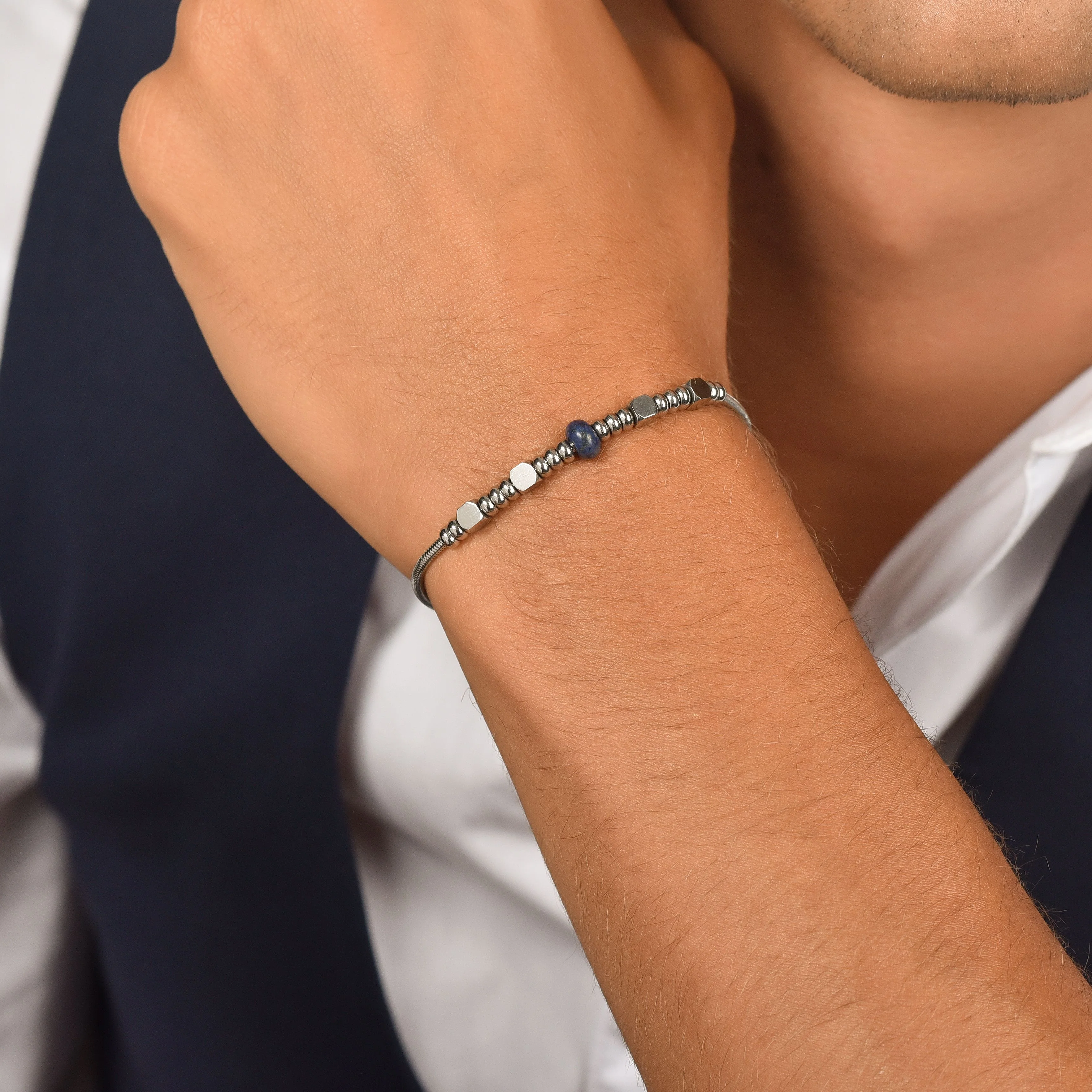 BRACCIALE UOMO IN ACCIAIO CON PIETRA BLU - Image 2