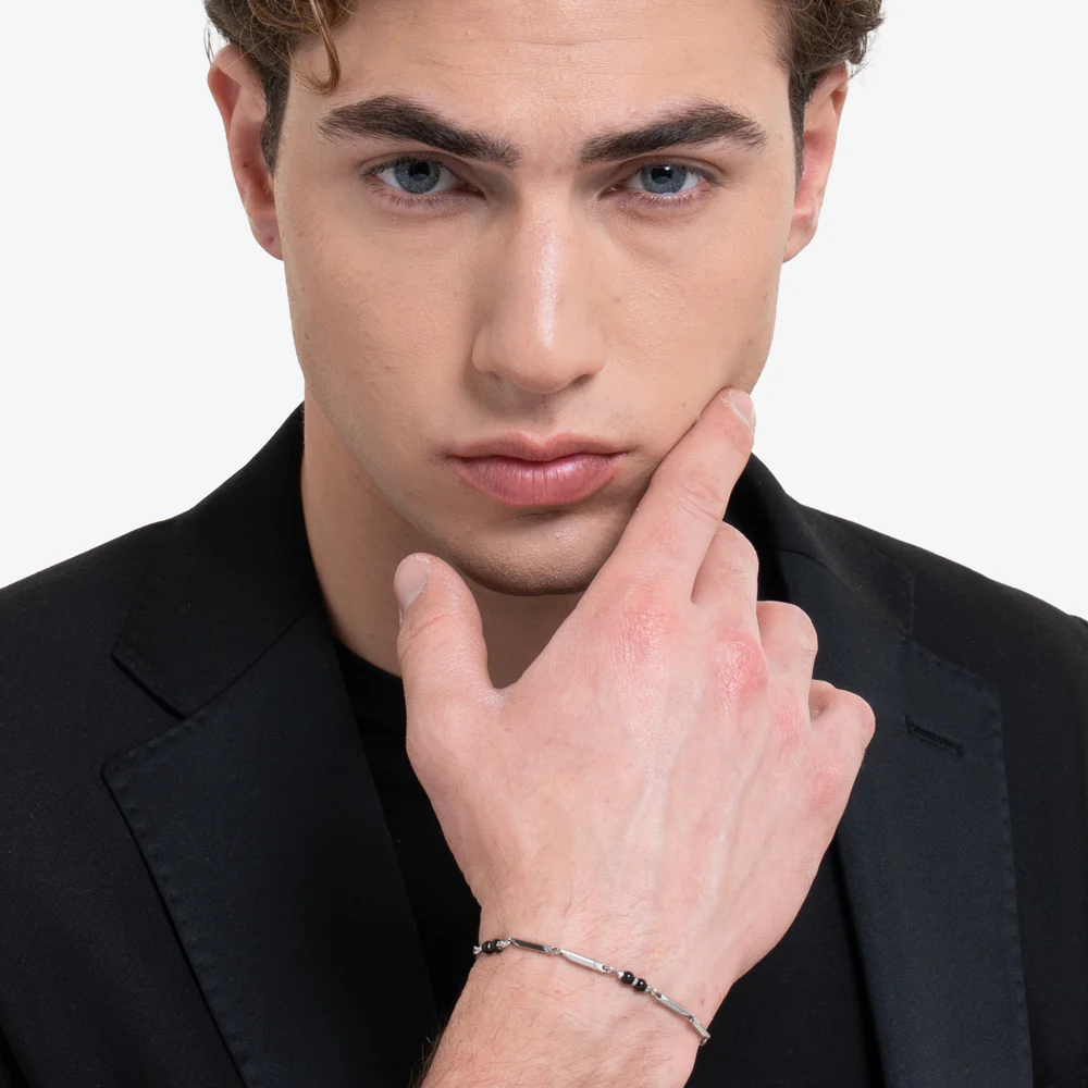 BRACCIALE UOMO IN ACCIAIO CON PIETRE AGATA - Image 3