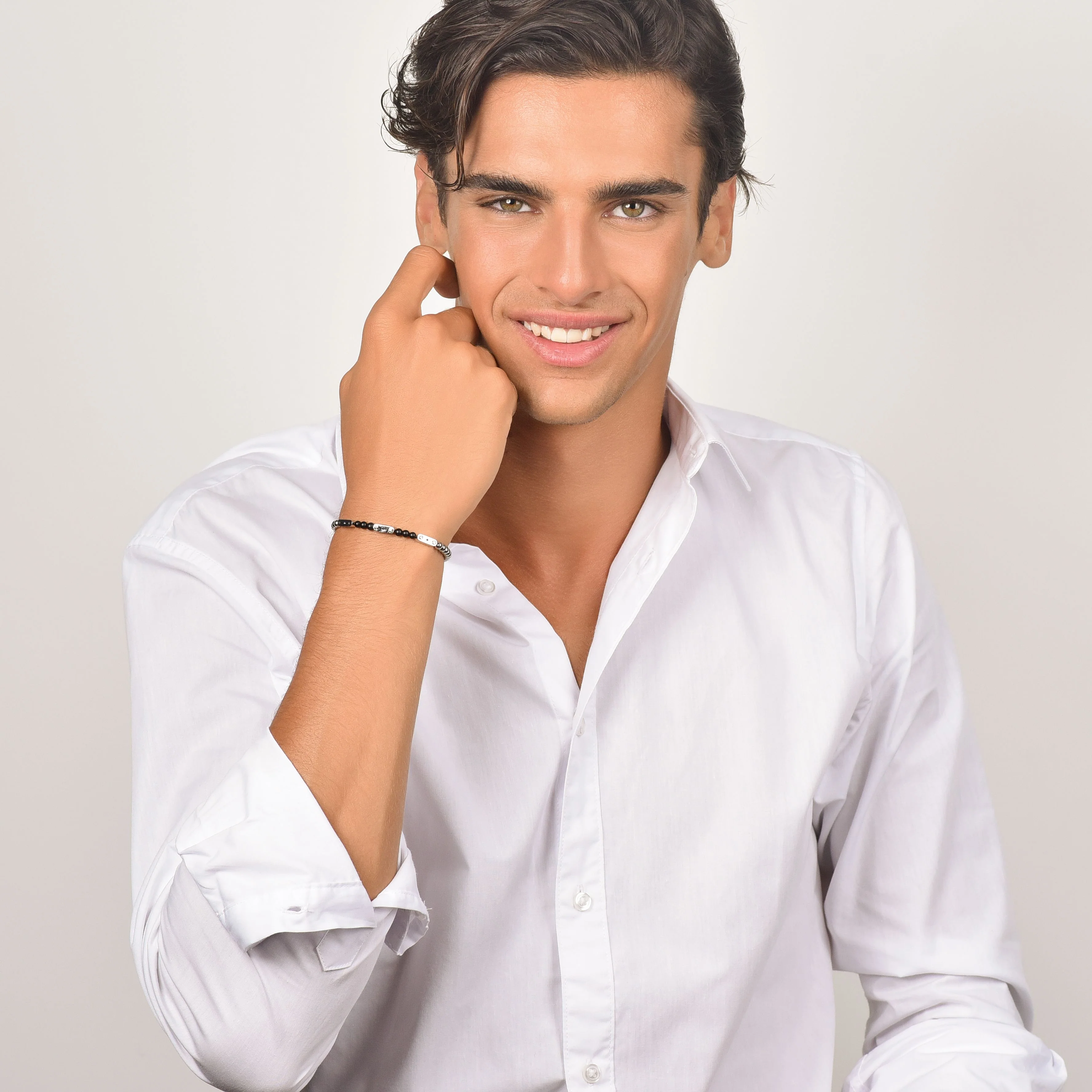 BRACCIALE UOMO IN ACCIAIO CON PIETRE NERE - Image 3