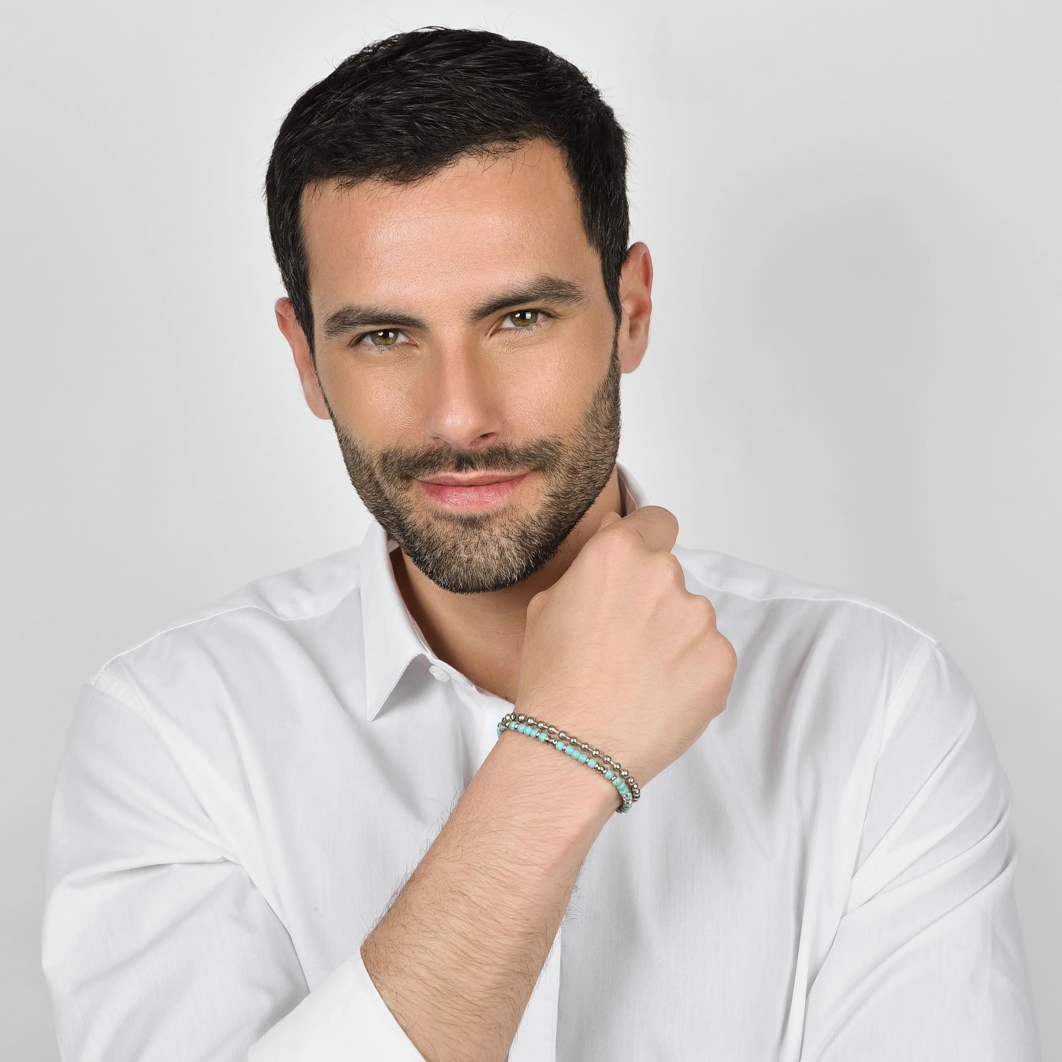BRACCIALE UOMO IN ACCIAIO CON PIETRE TURCHESI ED ELEMENTI IN ACCIAIO - Image 3