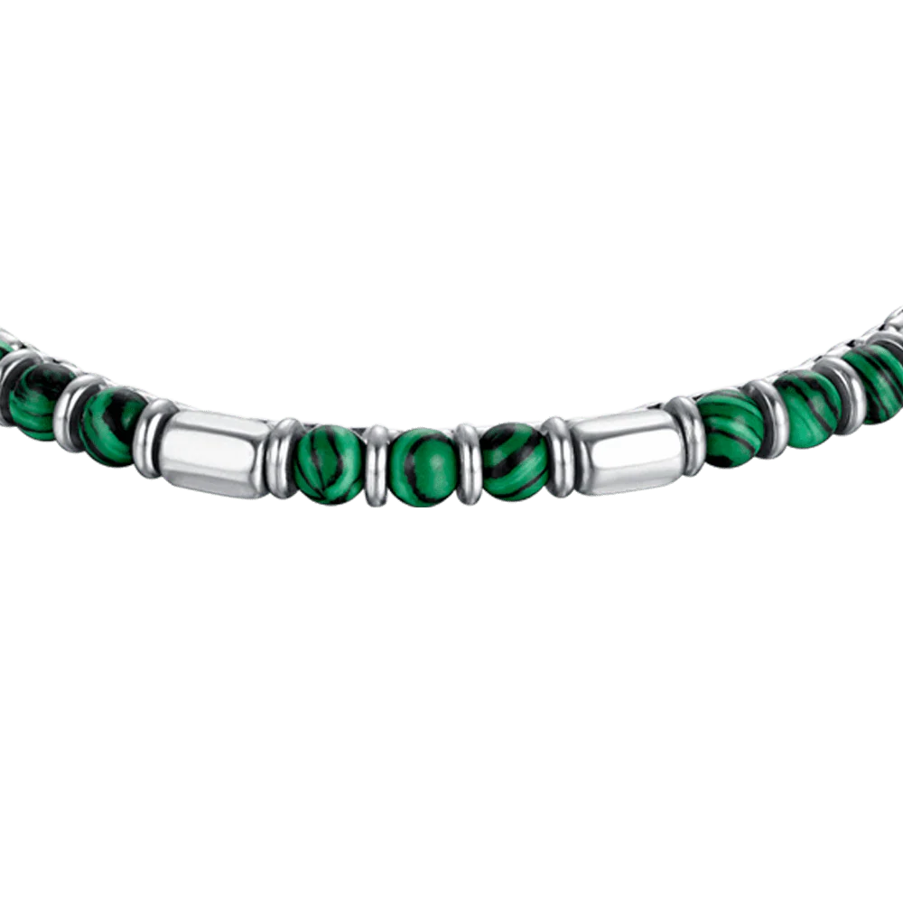 BRACCIALE UOMO IN ACCIAIO CON PIETRE VERDI ED ELEMENTI IN ACCIAIO - Image 4
