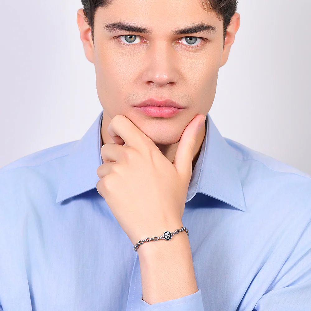 BRACCIALE UOMO IN ACCIAIO CON QUADRIFOGLIO - Image 3