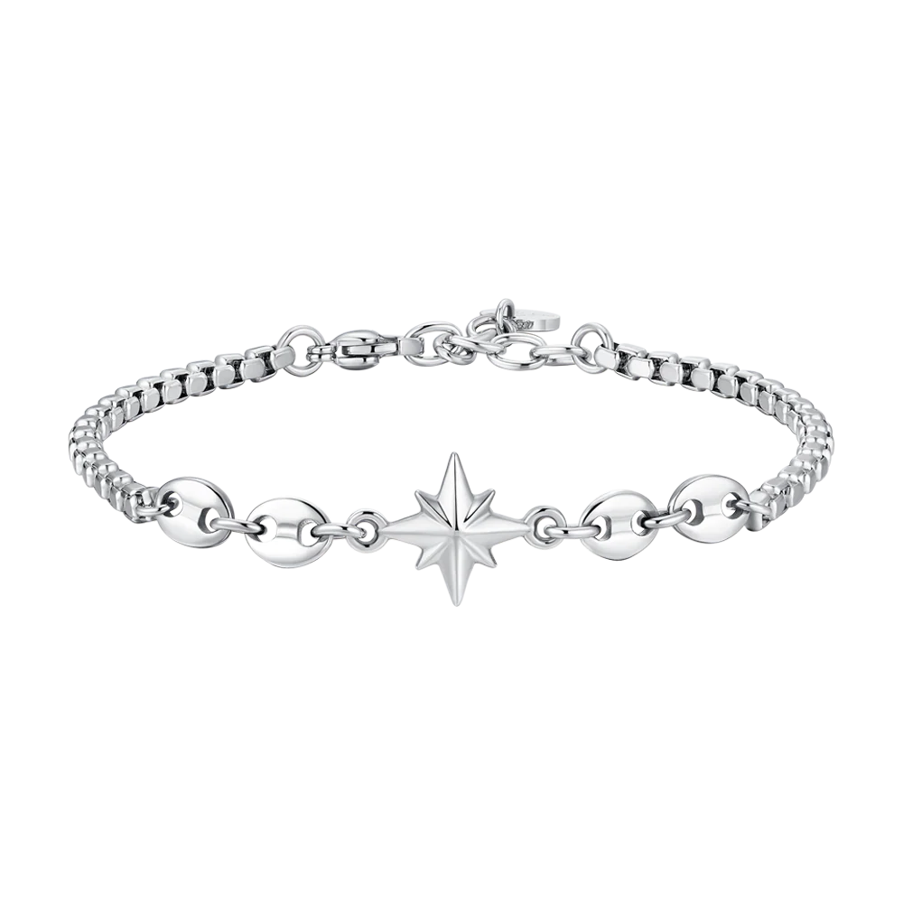 BRACCIALE UOMO IN ACCIAIO CON ROSA DEI VENTI ED ELEMENTI IN ACCIAIO