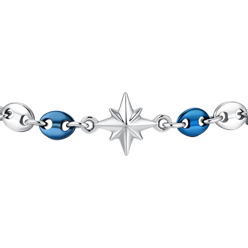 BRACCIALE UOMO IN ACCIAIO CON ROSA DEI VENTI ED ELEMENTI IN ACCIAIO IP BLU - Image 4