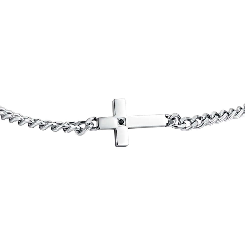 BRACCIALE UOMO IN ACCIAIO CROCE E ZIRCONE NERO - Image 4