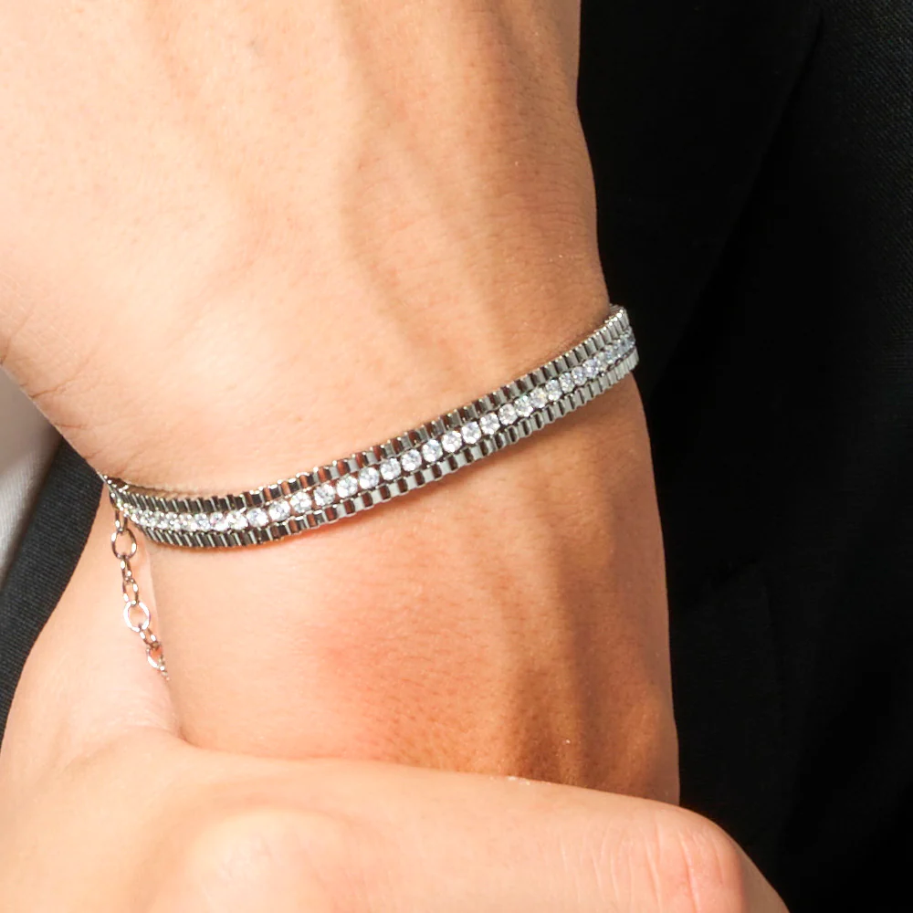 BRACCIALE UOMO IN ACCIAIO E ZIRCONI BIANCHI - Image 2