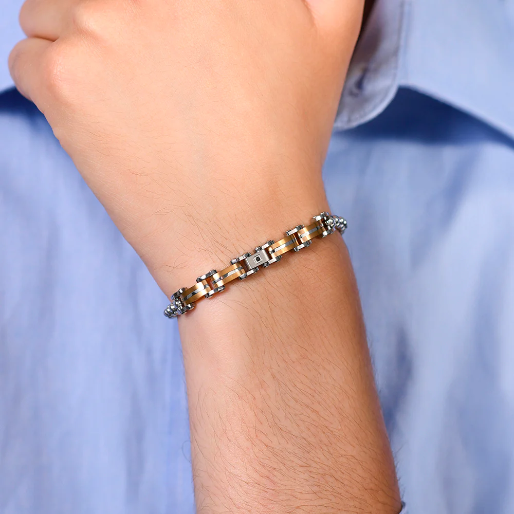 BRACCIALE UOMO IN ACCIAIO ED ELEMENTI IN ACCIAIO IP GOLD - Image 2