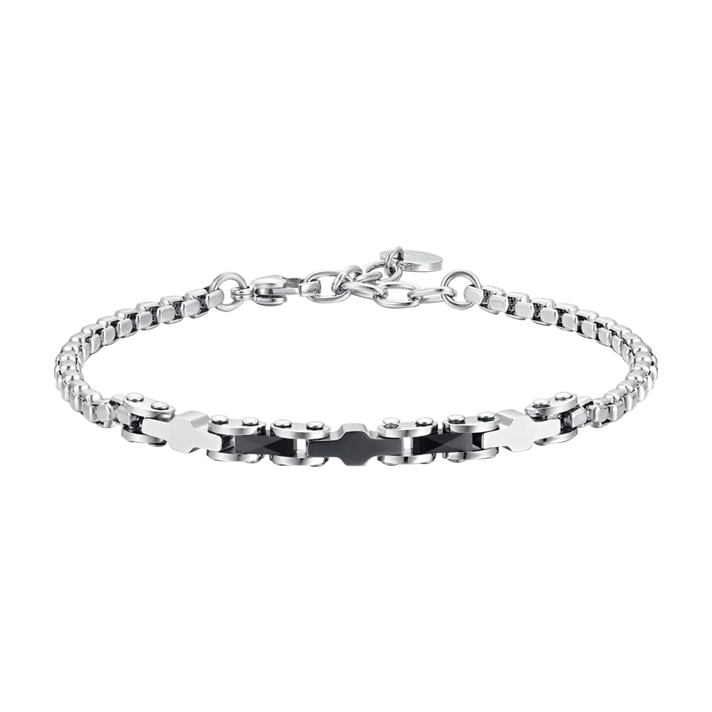 BRACCIALE UOMO IN ACCIAIO ED ELEMENTI IN CERAMICA NERA