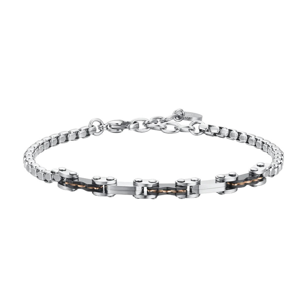 BRACCIALE UOMO IN ACCIAIO ELEMENTI IP NERO E IP ROSE