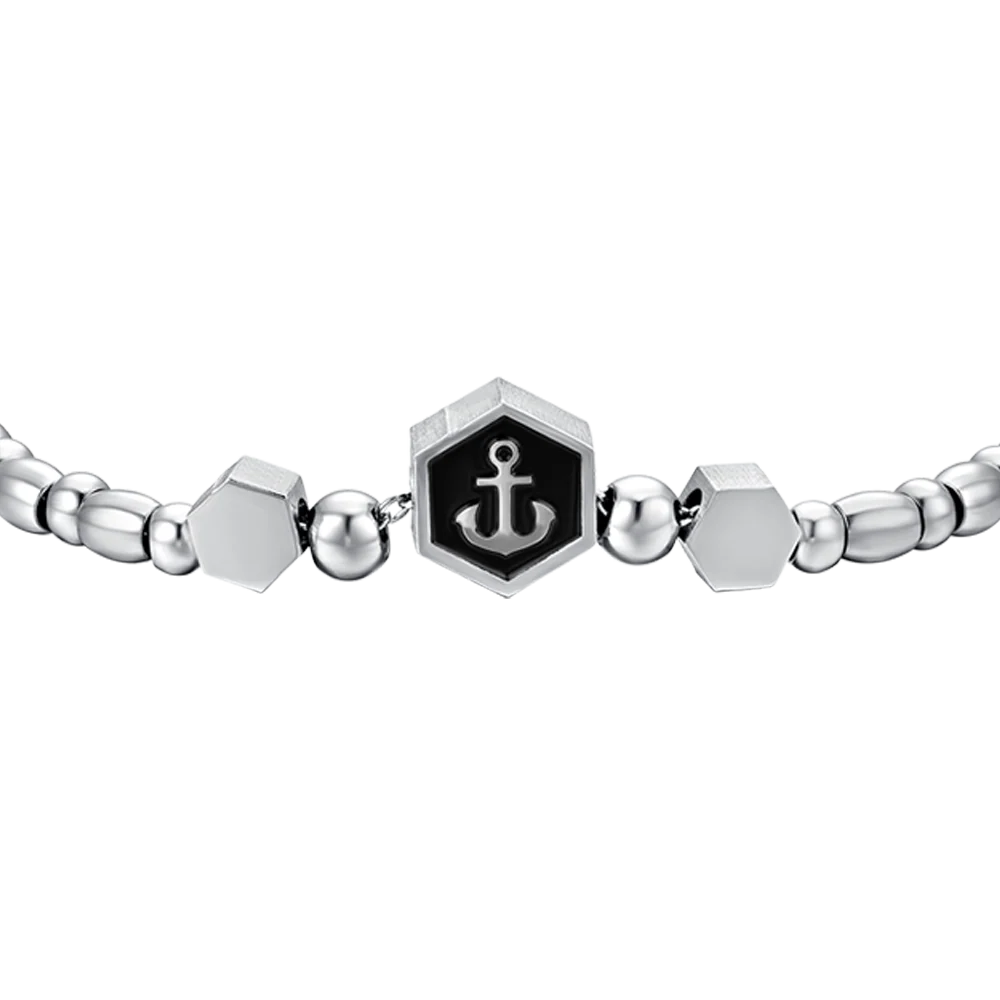 BRACCIALE UOMO IN ACCIAIO ELEMENTO CON ANCORA SILVER E SMALTO NERO - Image 4