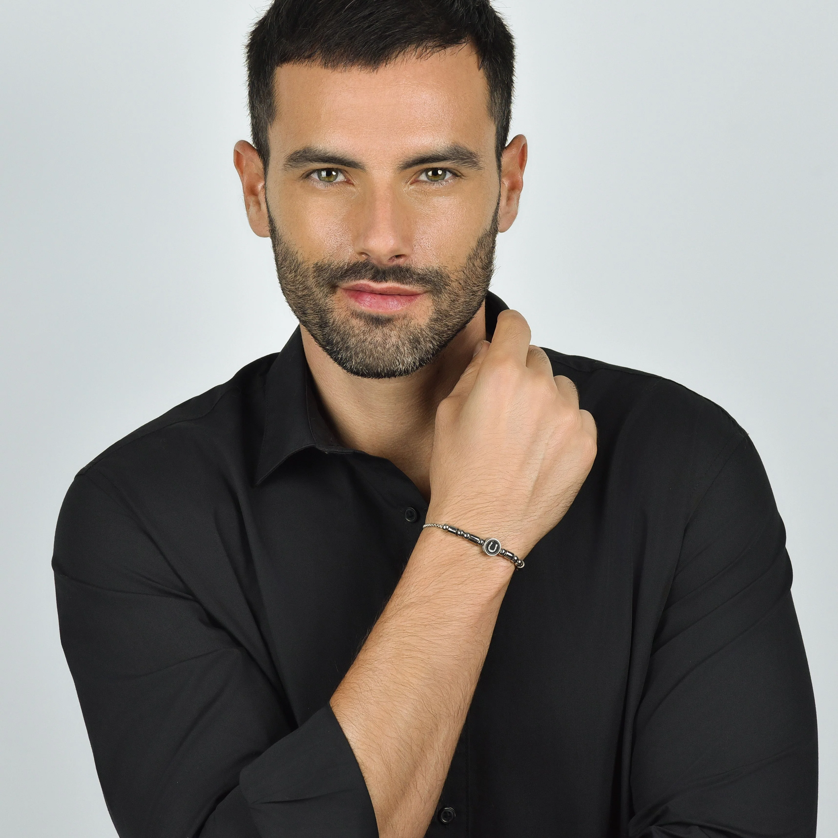 BRACCIALE UOMO IN ACCIAIO ELEMENTO CON FERRO DI CAVALLO SILVER E SMALTO NERO - Image 3