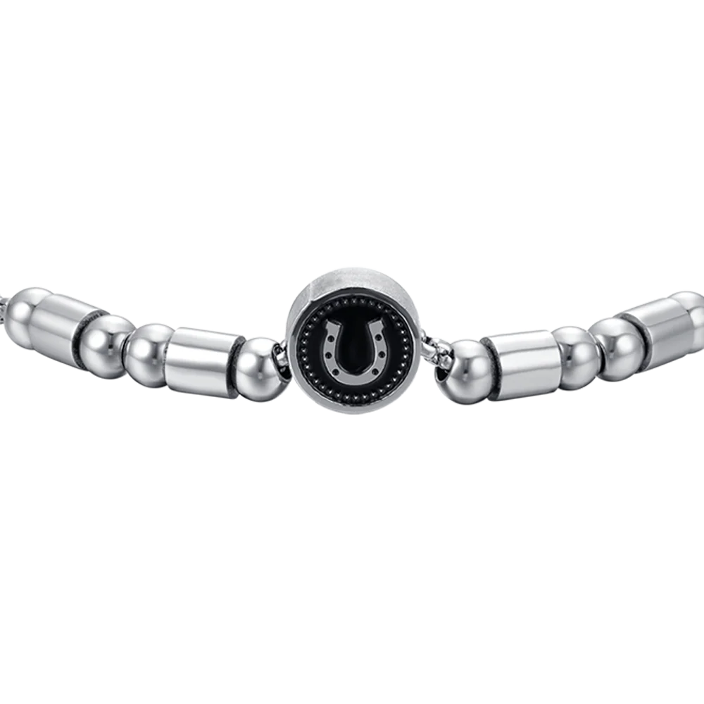 BRACCIALE UOMO IN ACCIAIO ELEMENTO CON FERRO DI CAVALLO SILVER E SMALTO NERO - Image 4
