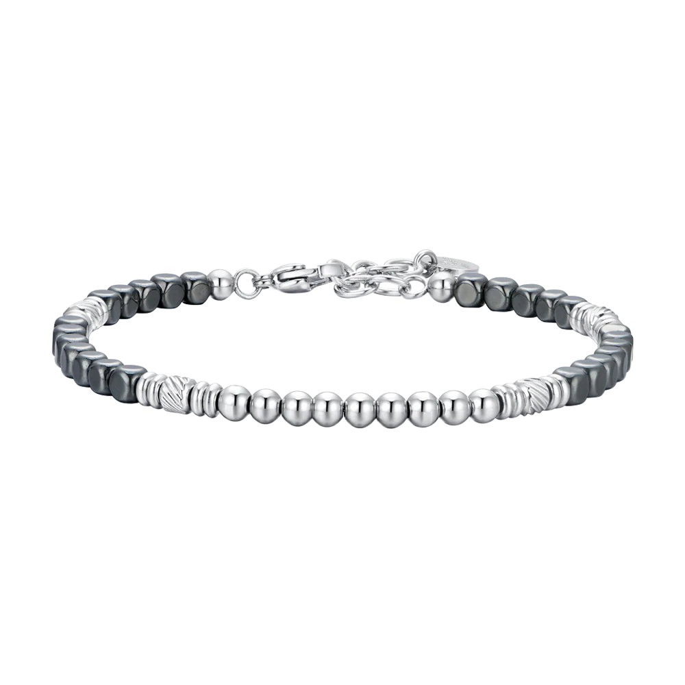 BRACCIALE UOMO IN ACCIAIO EMATITE SILVER E NERA