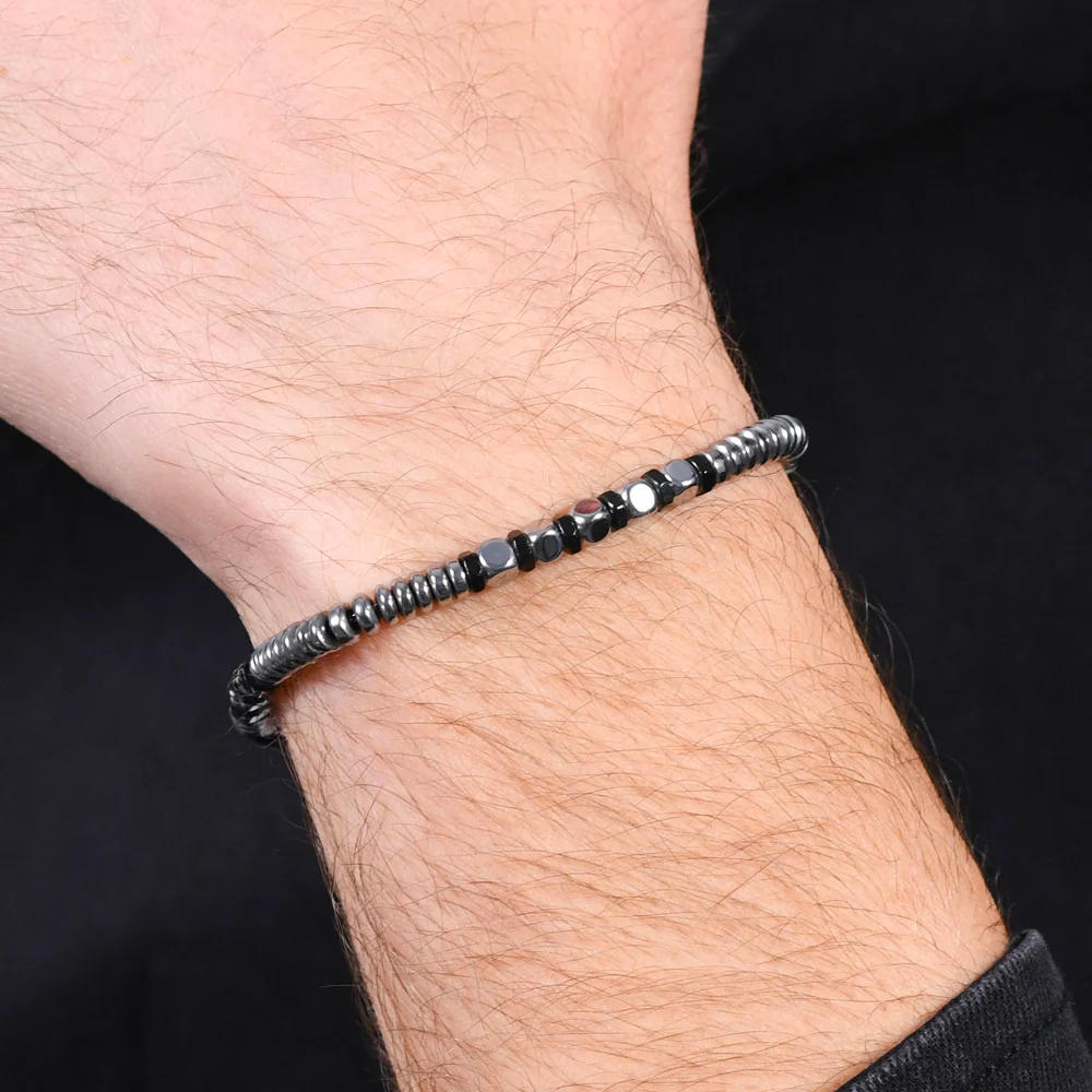 BRACCIALE UOMO IN ACCIAIO EMATITE SILVER E NERA - Image 2