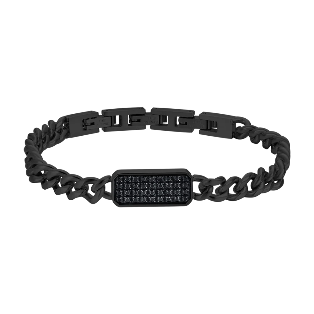 BRACCIALE UOMO IN ACCIAIO IP NERO CON ELEMENTO CON CRISTALLI NERI