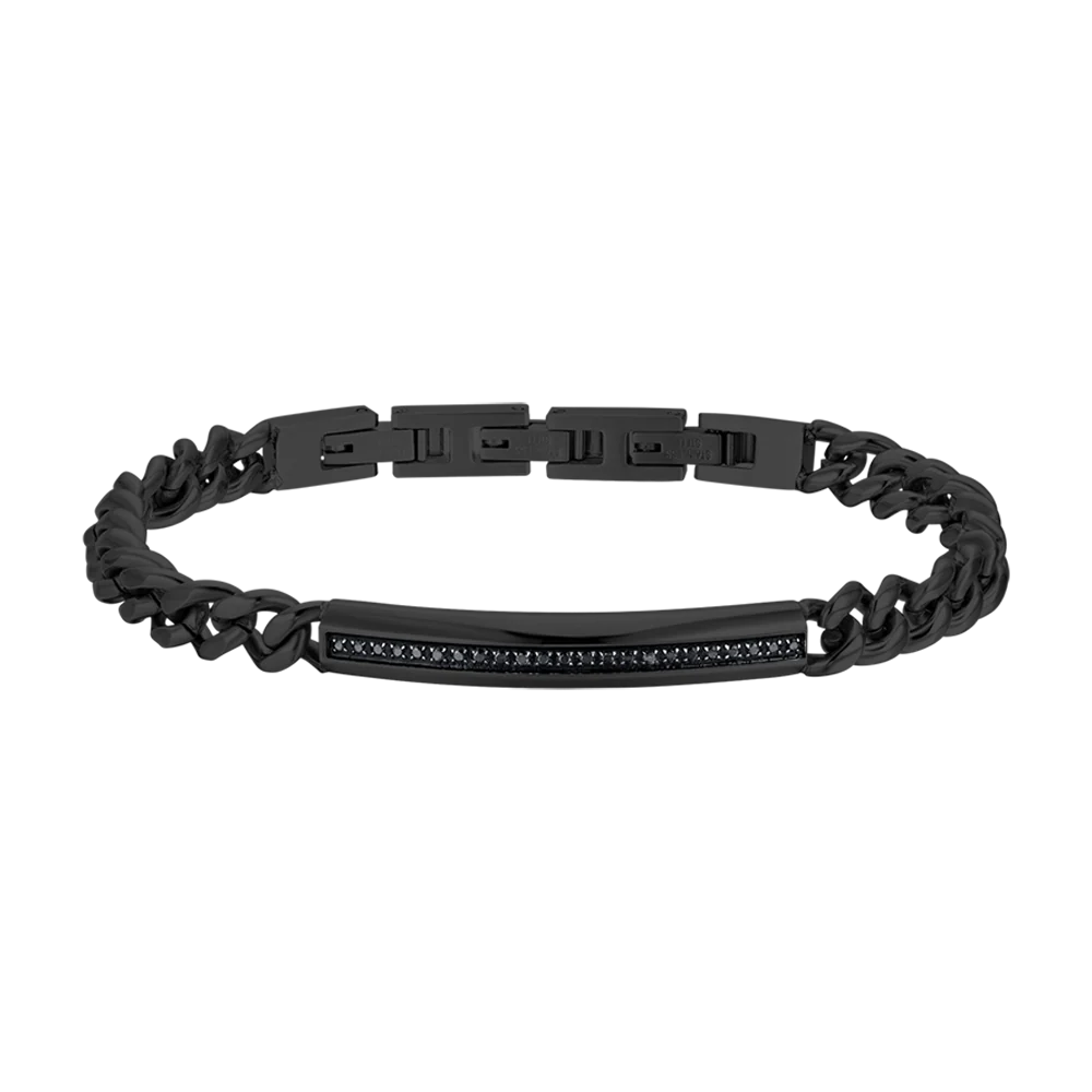 BRACCIALE UOMO IN ACCIAIO IP NERO CON ELEMENTO CON CRISTALLI NERI
