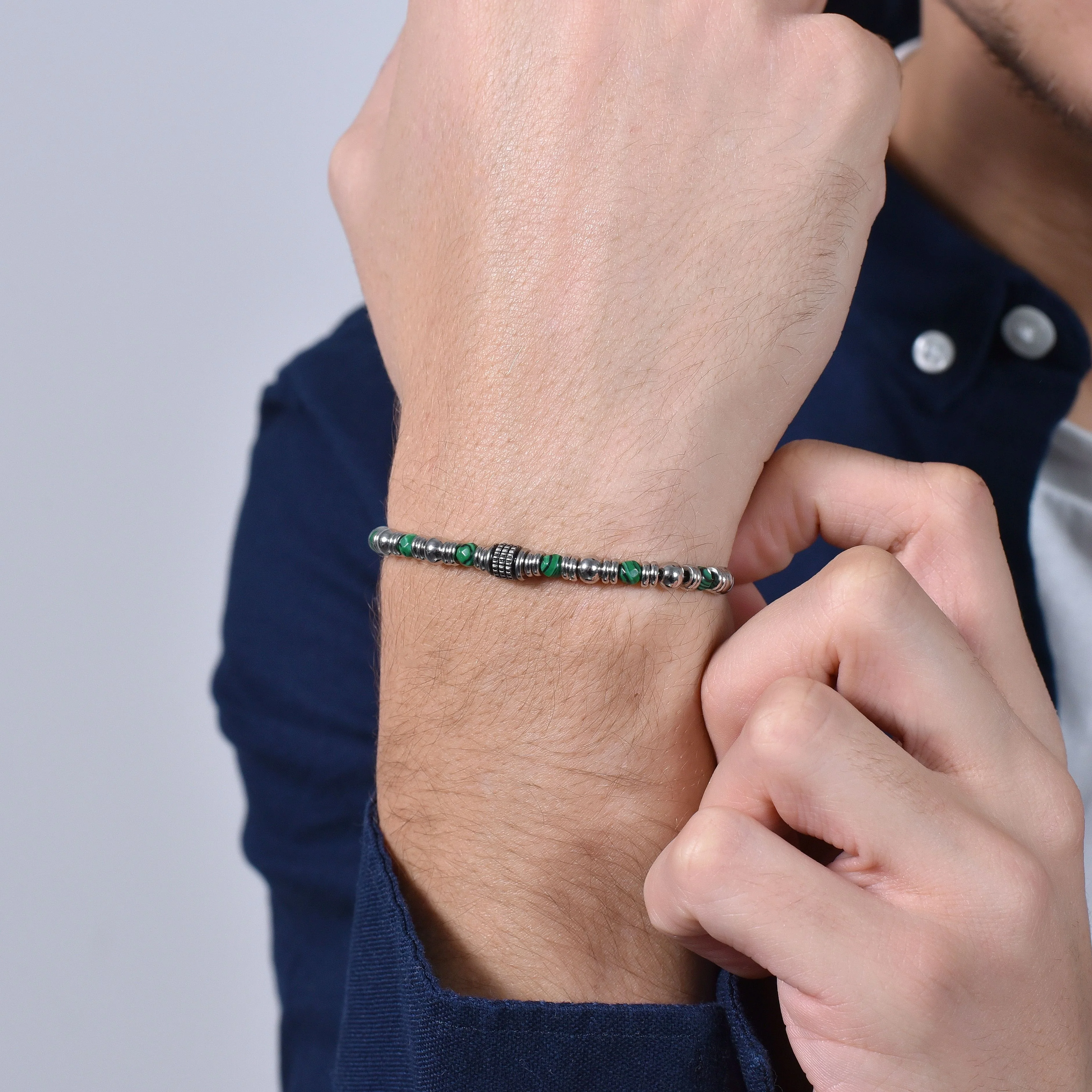 BRACCIALE UOMO IN ACCIAIO MALACHITE VERDE - Image 2
