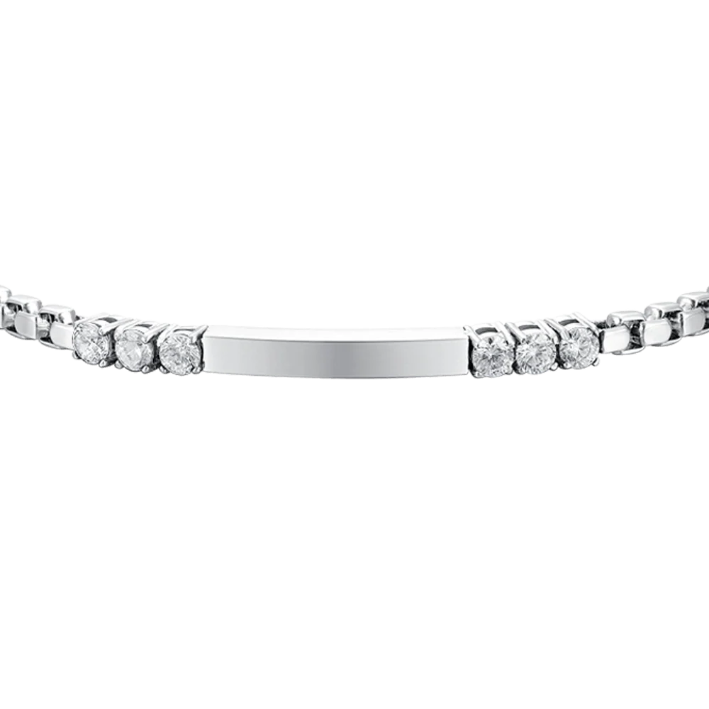 BRACCIALE UOMO IN ACCIAIO PIASTRA E ZIRCONI BIANCHI - Image 4