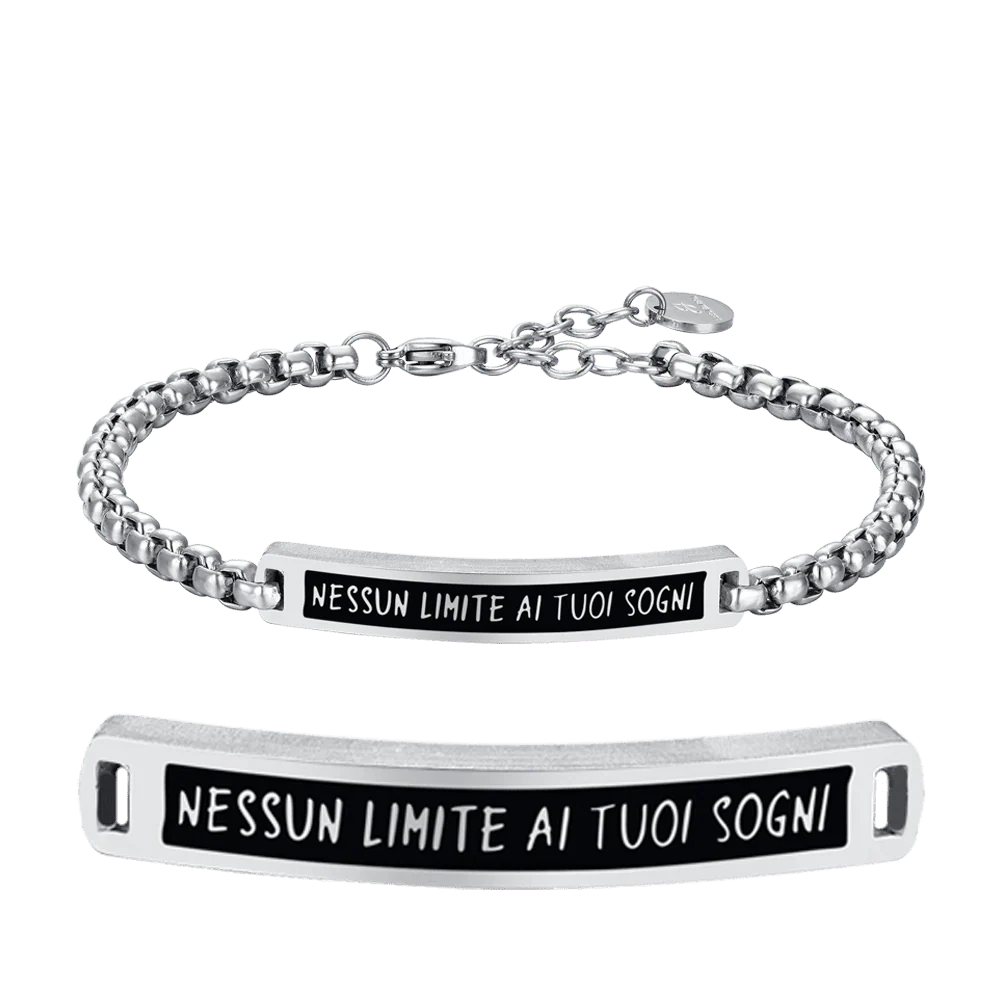 BRACCIALE UOMO IN ACCIAIO PIASTRA IP NERO NESSUN LIMITE AI TUOI SOGNI