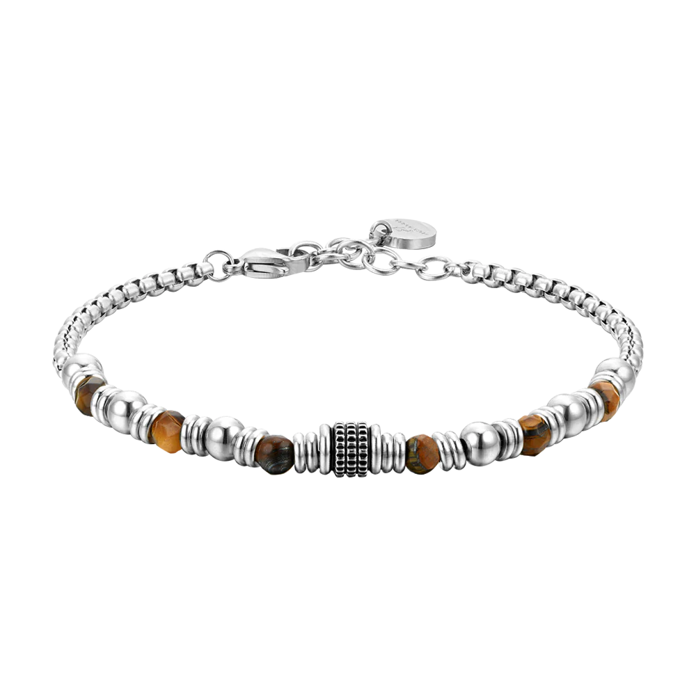 BRACCIALE UOMO IN ACCIAIO PIETRE OCCHIO DI TIGRE