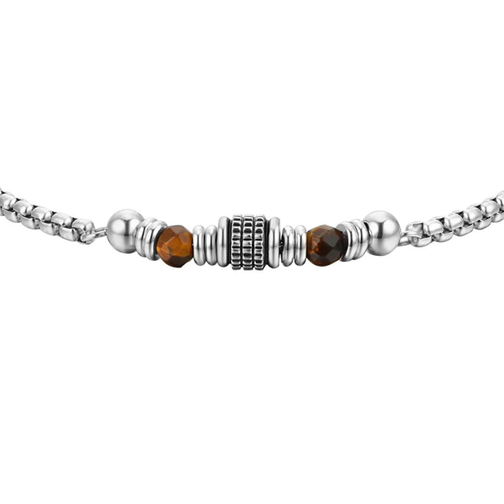 BRACCIALE UOMO IN ACCIAIO PIETRE OCCHIO DI TIGRE - Image 4
