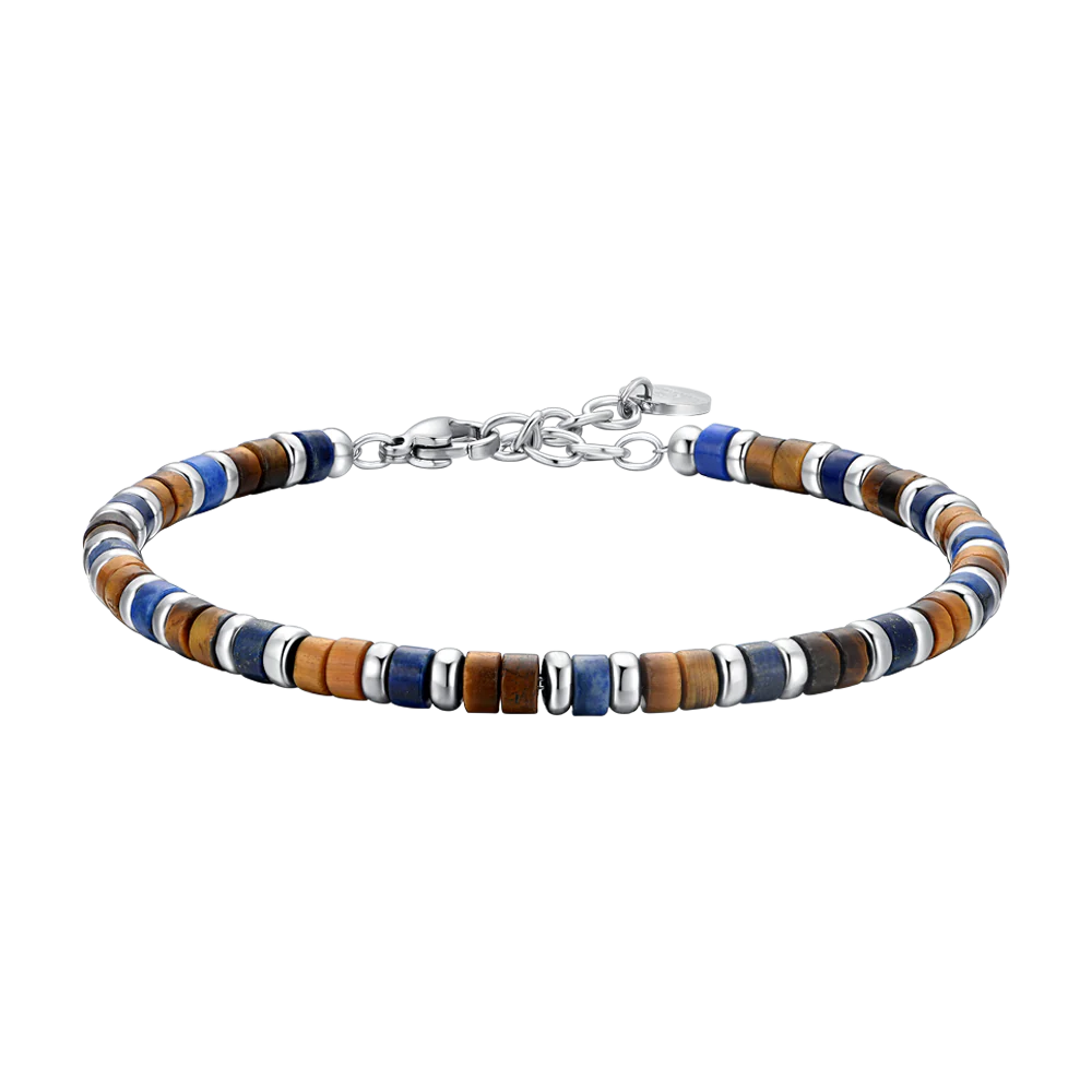 BRACCIALE UOMO IN ACCIAIO PIETRE OCCHIO DI TIGRE E LAPIS
