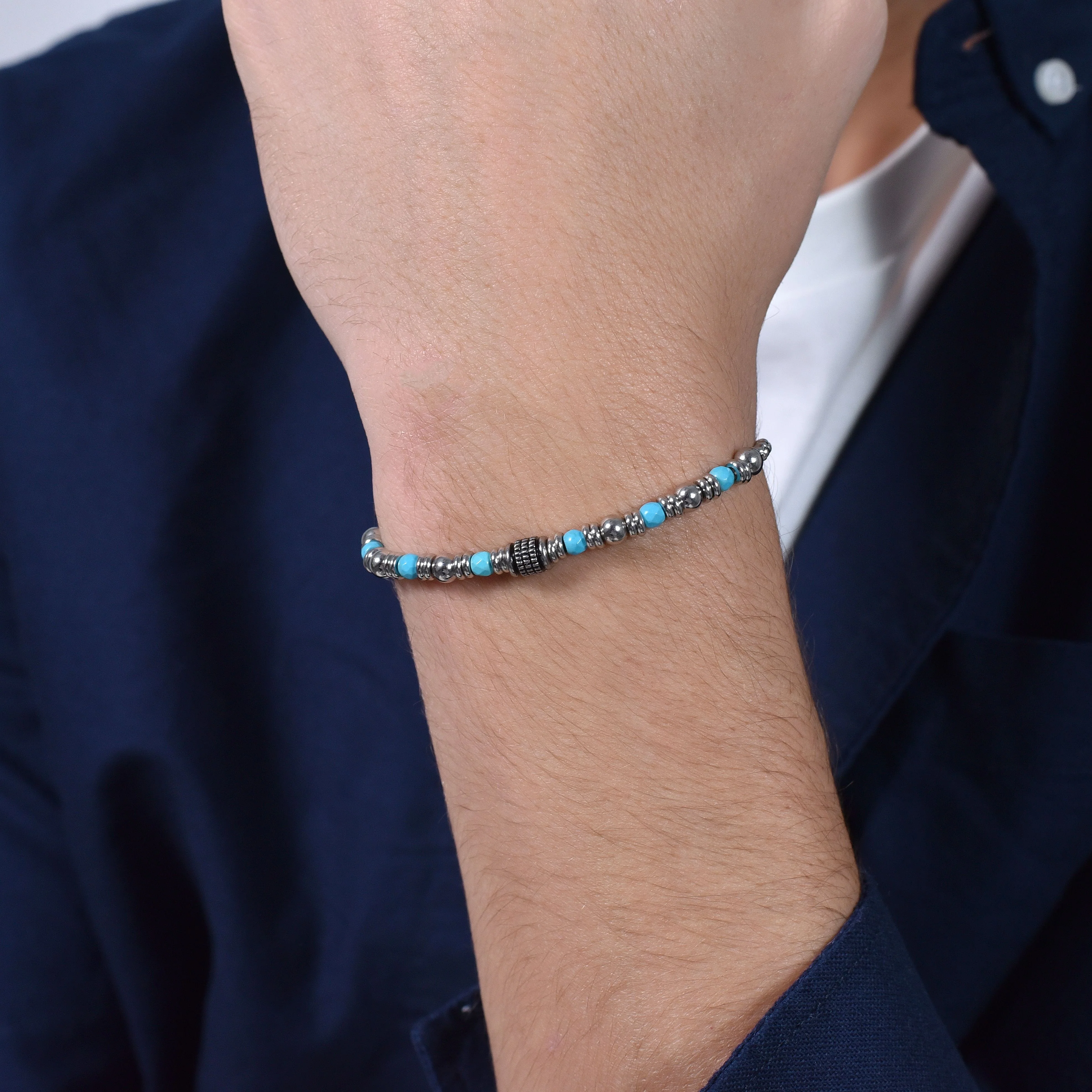 BRACCIALE UOMO IN ACCIAIO PIETRE TURCHESI - Image 2