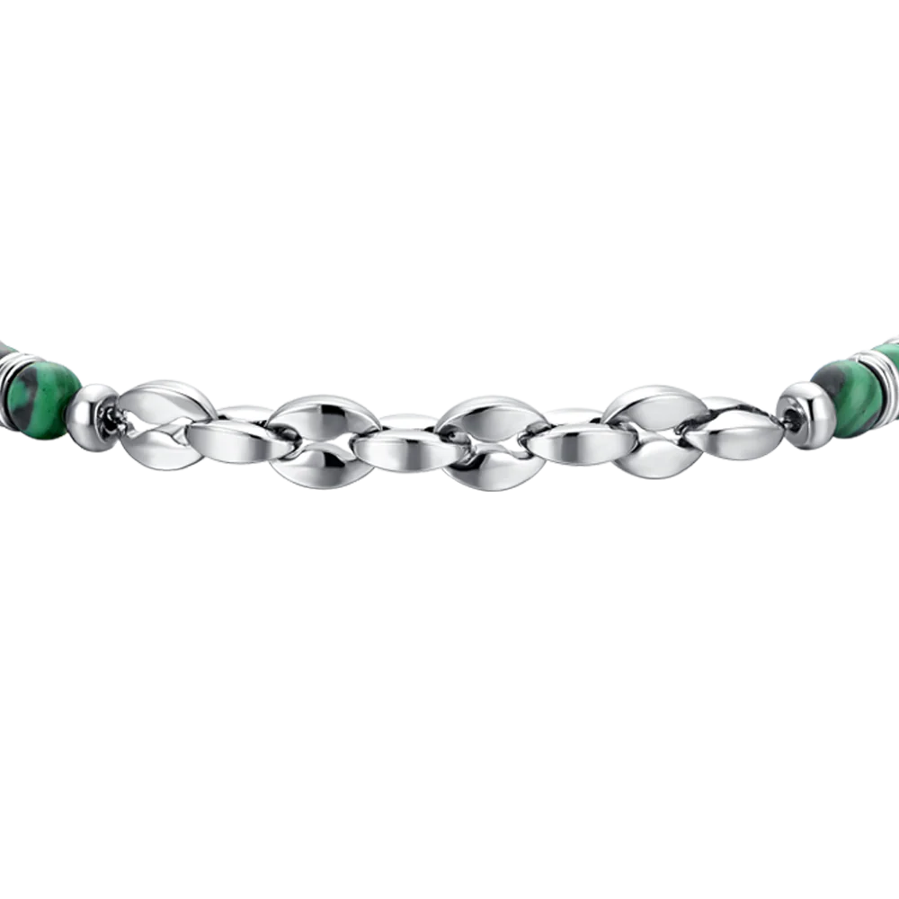 BRACCIALE UOMO IN ACCIAIO PIETRE VERDI ED ELEMENTI IN ACCIAIO - Image 4