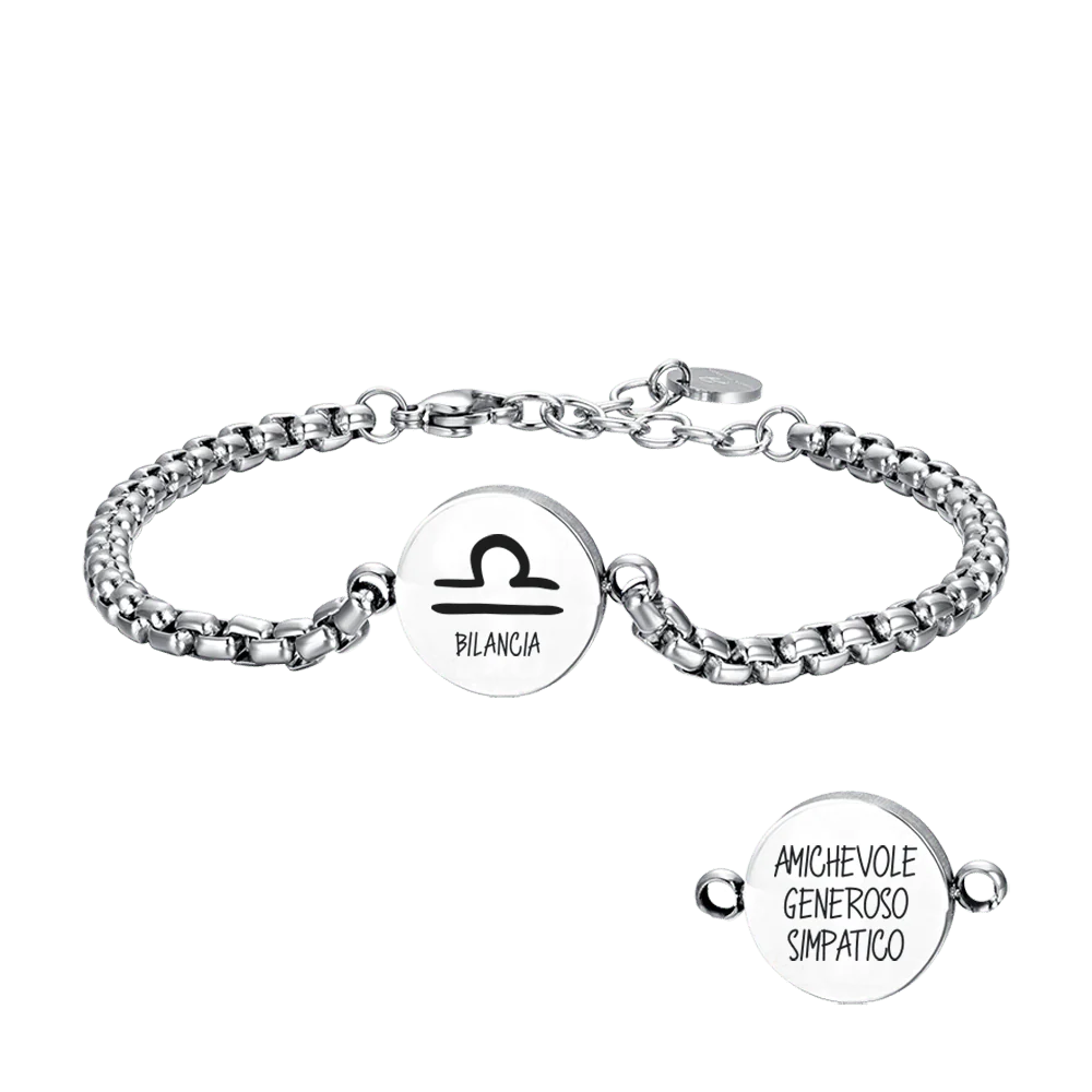 BRACCIALE UOMO IN ACCIAIO SEGNO ZODIACALE BILANCIA PIASTRA