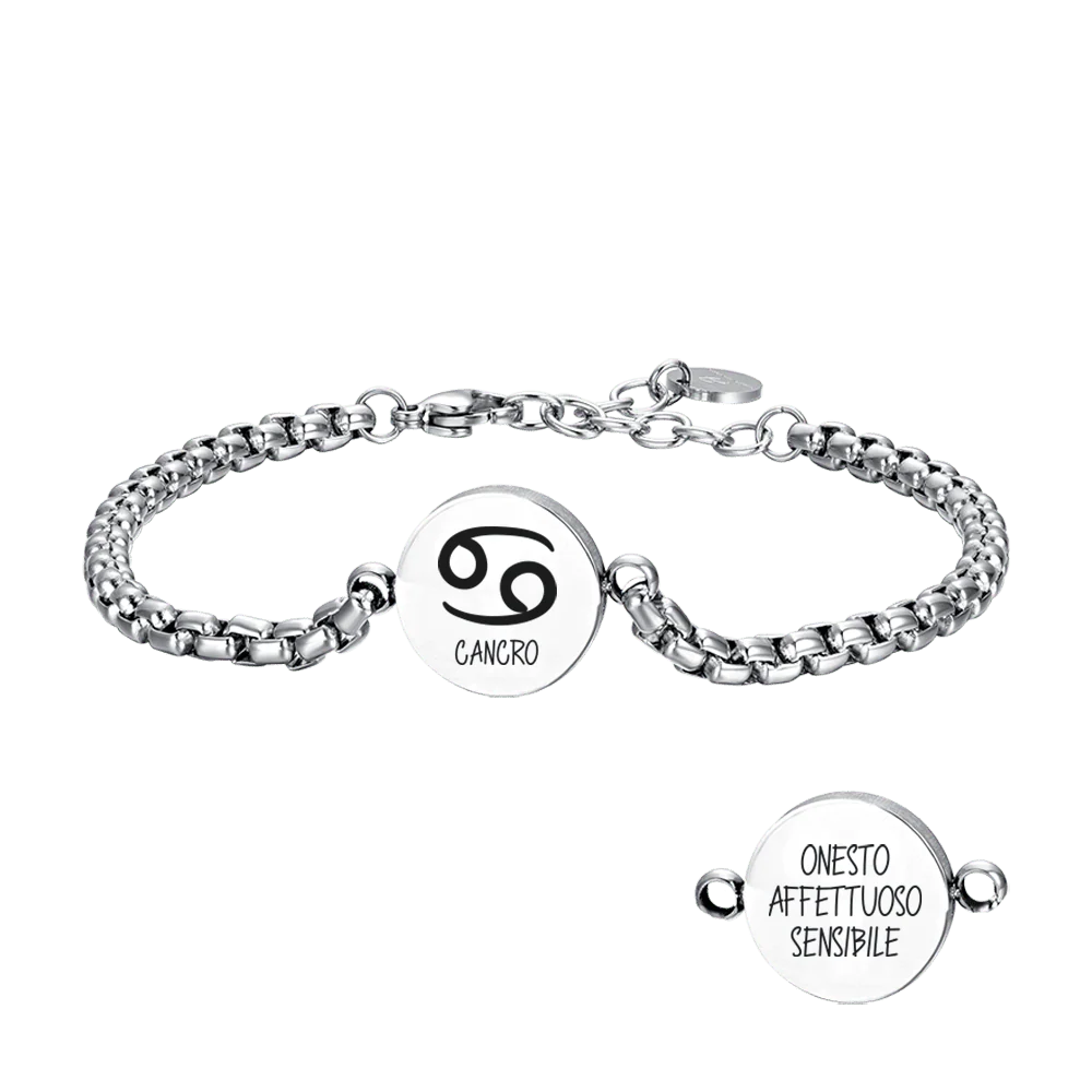 BRACCIALE UOMO IN ACCIAIO SEGNO ZODIACALE CANCRO PIASTRA