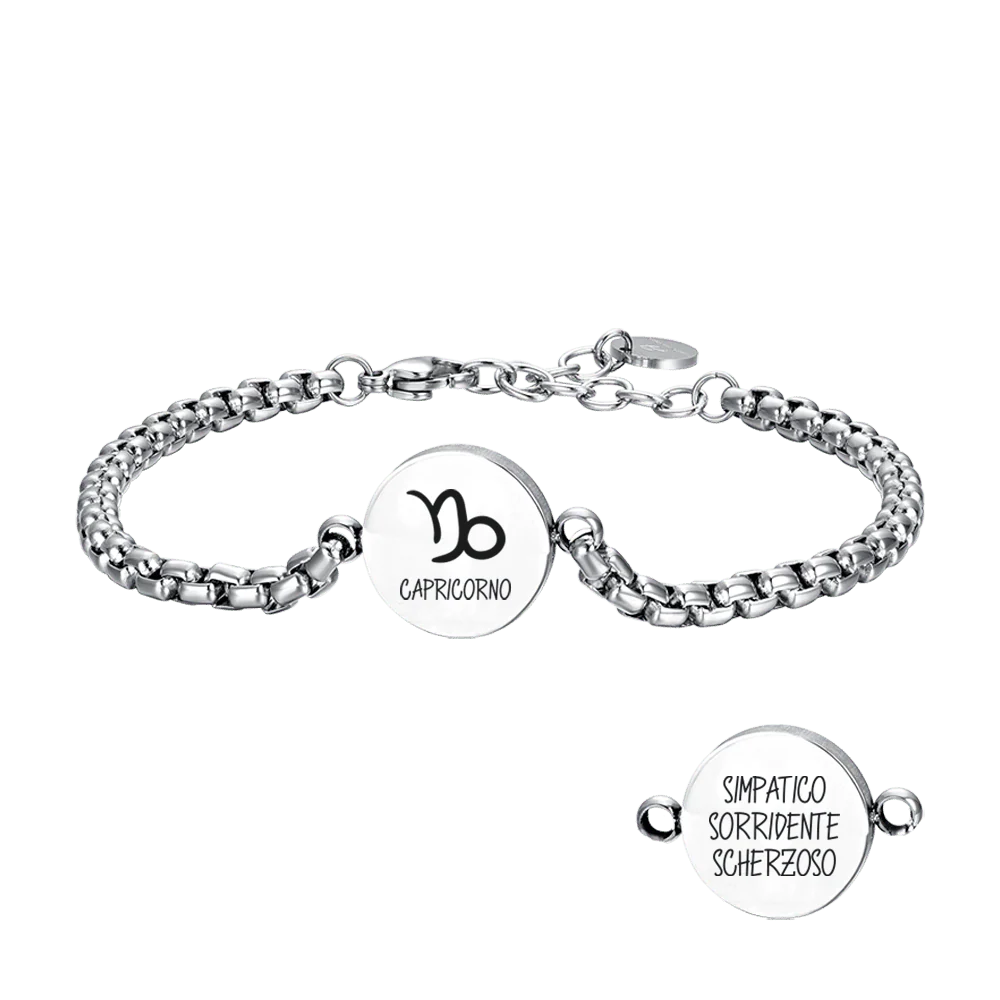 BRACCIALE UOMO IN ACCIAIO SEGNO ZODIACALE CAPRICORNO PIASTRA