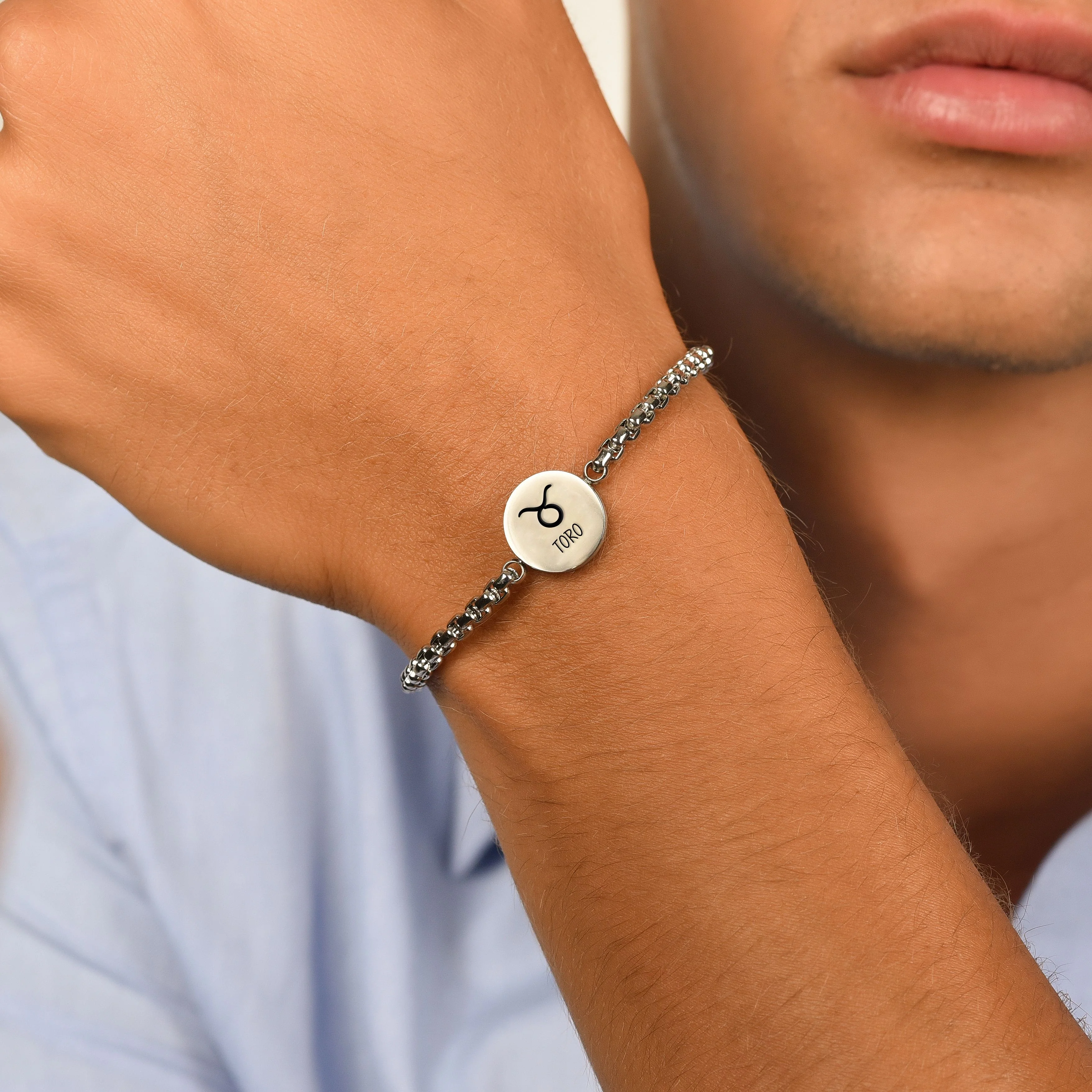 BRACCIALE UOMO IN ACCIAIO SEGNO ZODIACALE TORO PIASTRA - Image 2