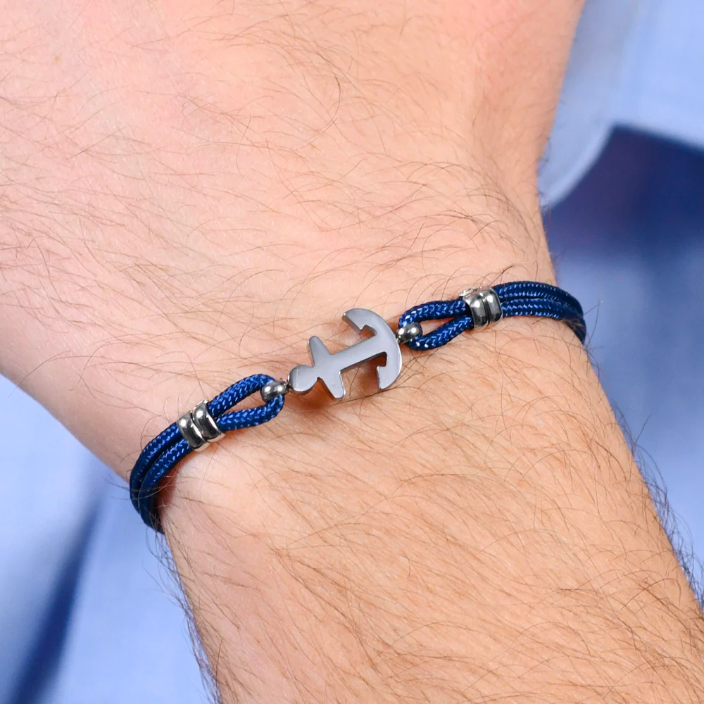 BRACCIALE UOMO IN CORDA BLU E ANCORA - Image 2