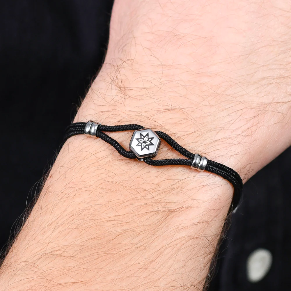 BRACCIALE UOMO IN CORDA NERA E ROSA DEI VENTI - Image 2