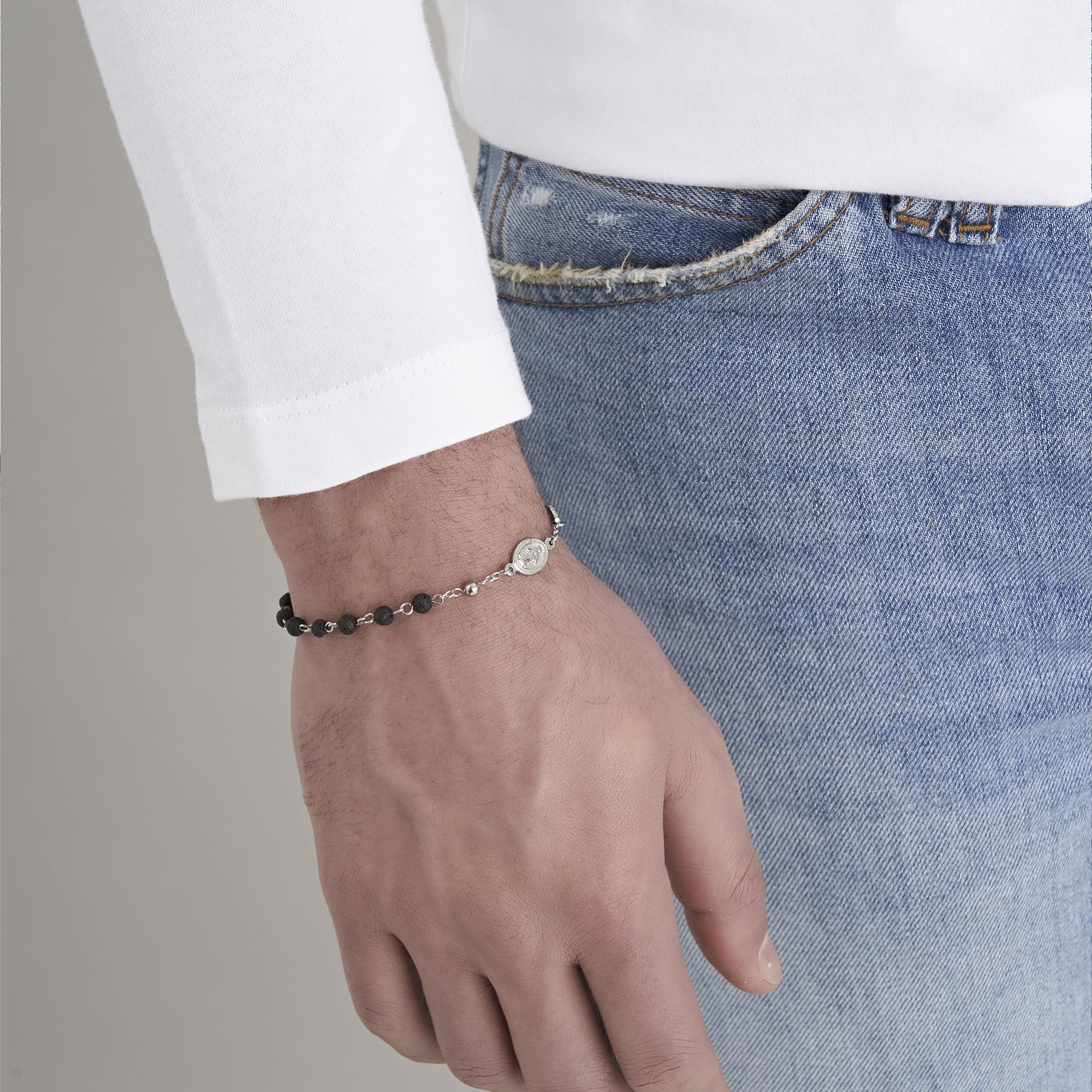 BRACCIALE UOMO ROSARIO IN ACCIAIO CON PIETRA LAVICA - Image 3