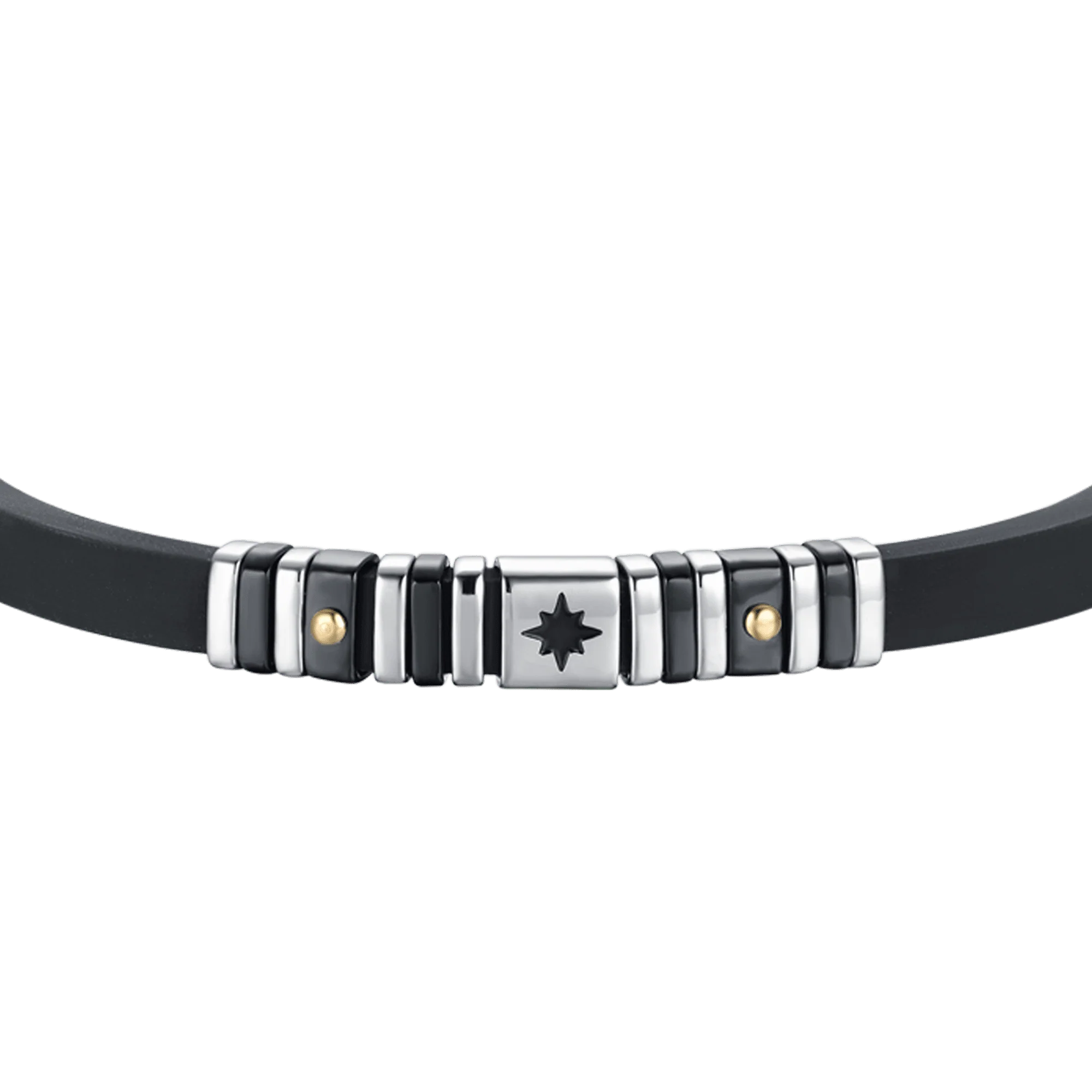 BRACCIALE UOMO SILICONE NERO CON ELEMENTI IN ACCIAIO E IP NERO E ROSA DEI VENTI - Image 5