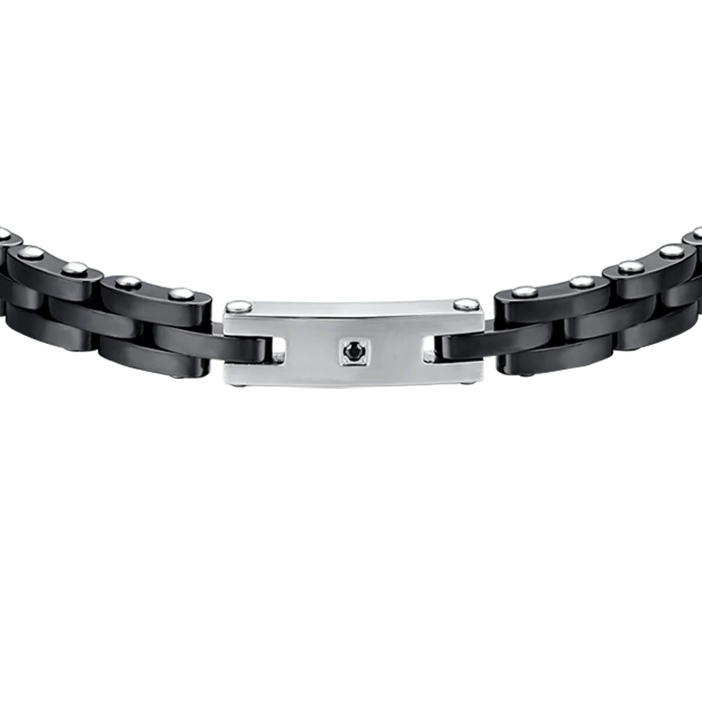 BRACCIALE UOMOIN ACCIAIO CON CERAMICA NERA E CRISTALLO NERO - Image 4
