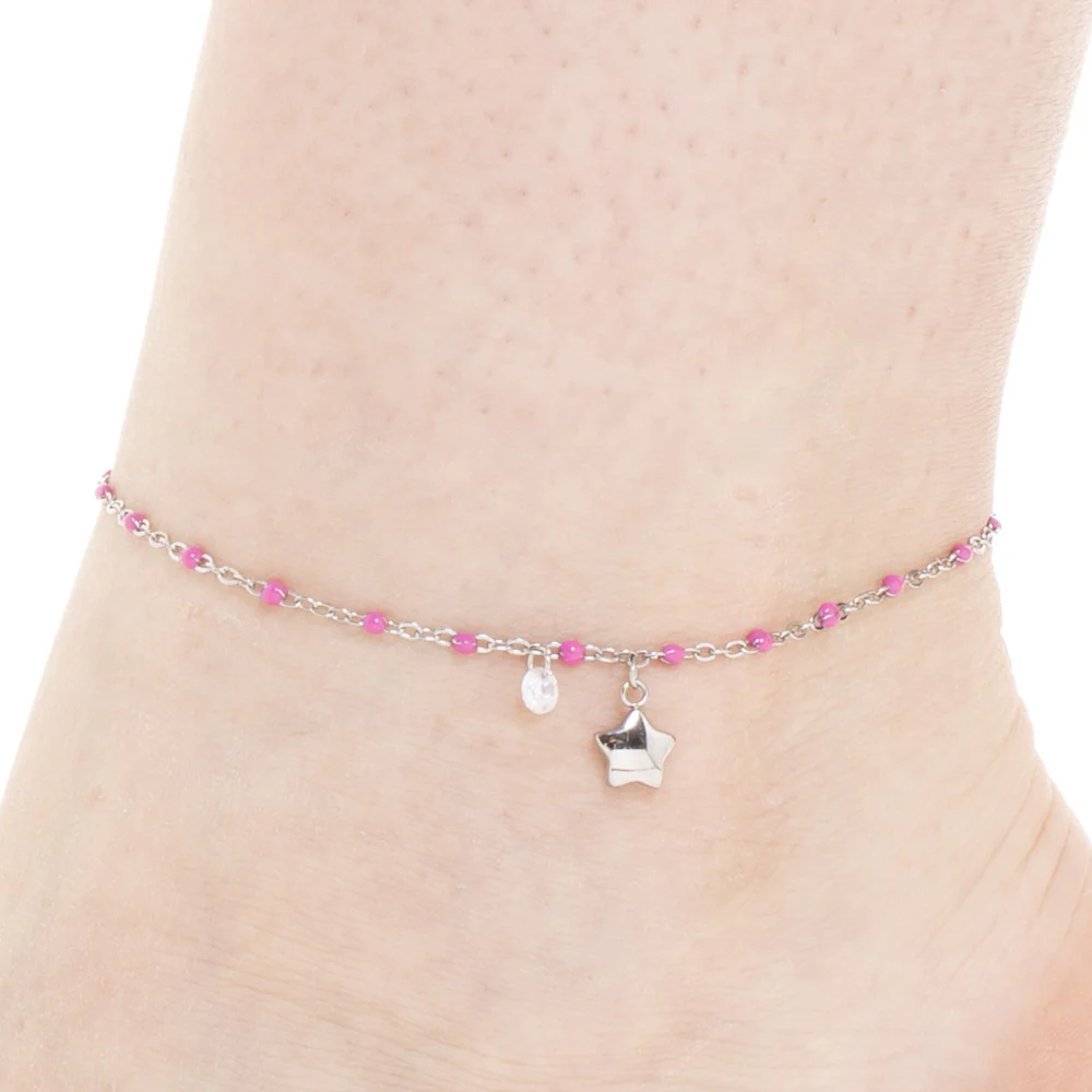 CAVIGLIERA DONNA IN ACCIAIO CON STELLA, CRISTALLO E PIETRE CON SMALTO FUCSIA - Image 2