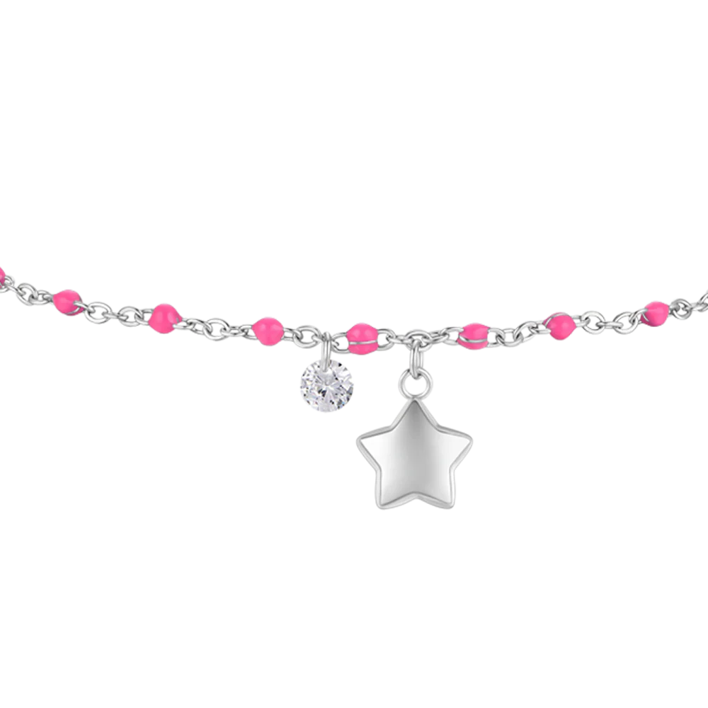 CAVIGLIERA DONNA IN ACCIAIO CON STELLA, CRISTALLO E PIETRE CON SMALTO FUCSIA - Image 4