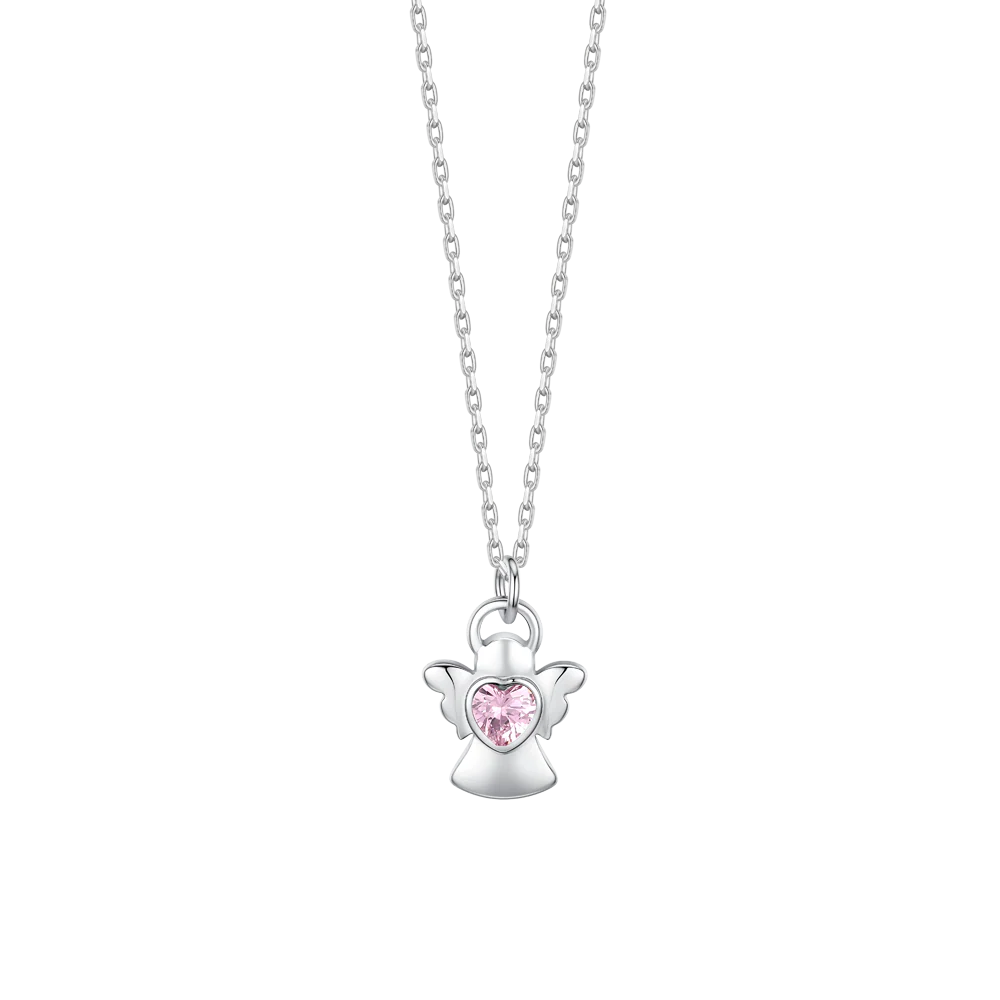 COLLANA BAMBINA IN ACCIAIO ANGELO CON ZIRCONE ROSA