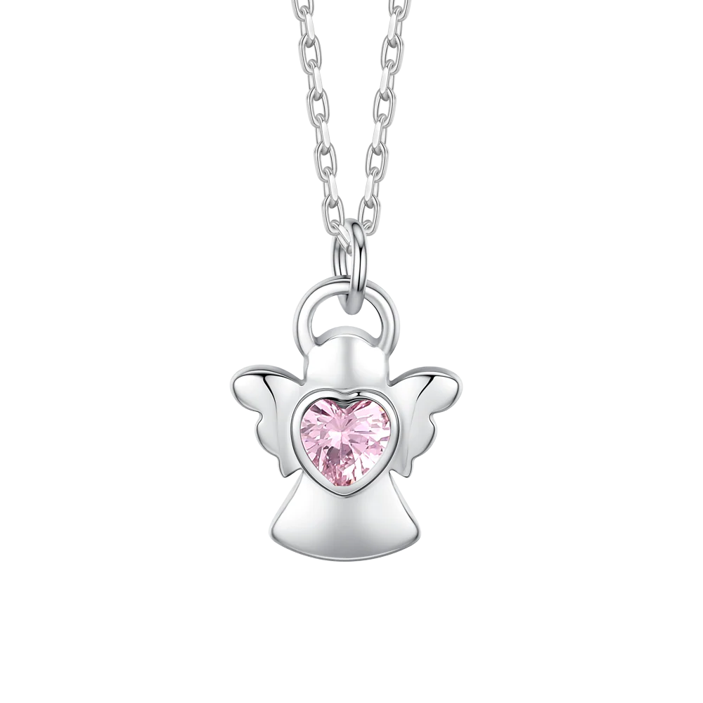 COLLANA BAMBINA IN ACCIAIO ANGELO CON ZIRCONE ROSA - Image 2
