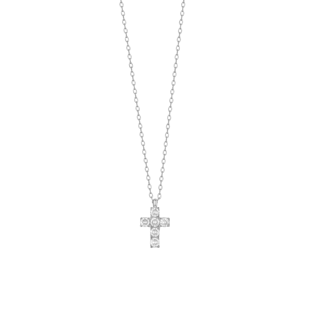 COLLANA BAMBINA IN ACCIAIO CON CROCE CON ZIRCONI BIANCHI